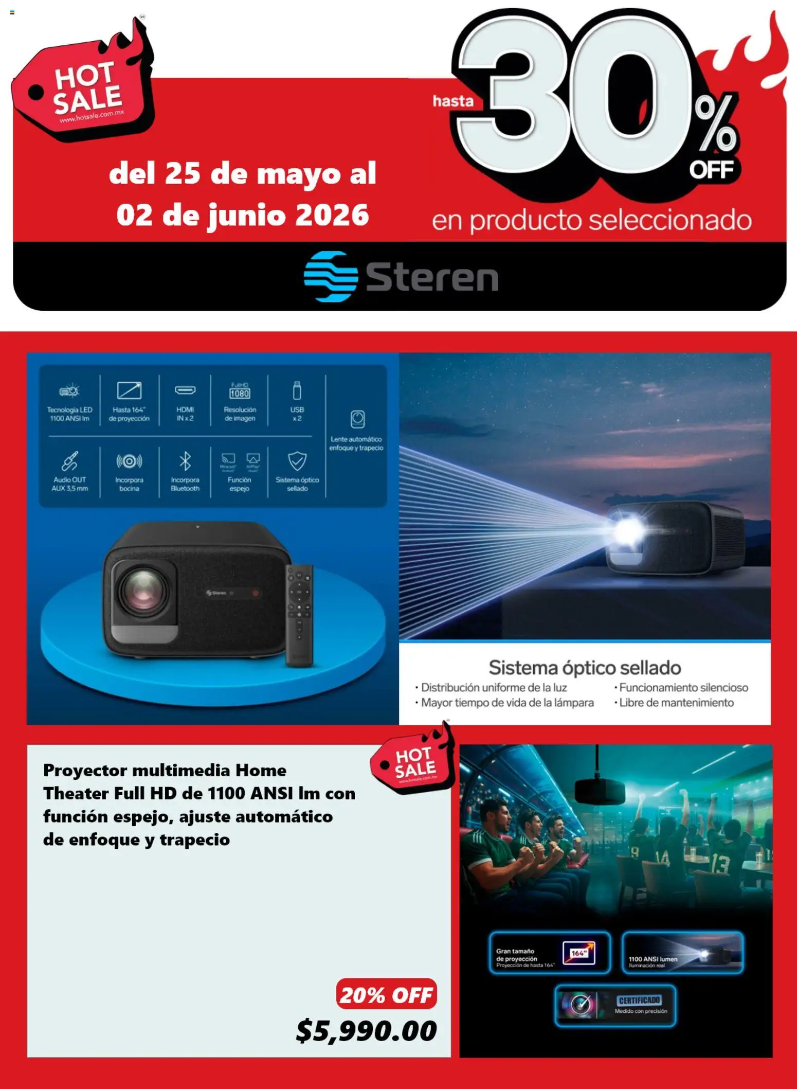 Nuevas ofertas de Steren válidas en toda la República Mexicana desde el 25.05.2026. ¡Encuentra las mejores ofertas en Steren Hot Sale! | Página: 2 | Productos: Proyector, Audio, Bocina, Lámpara