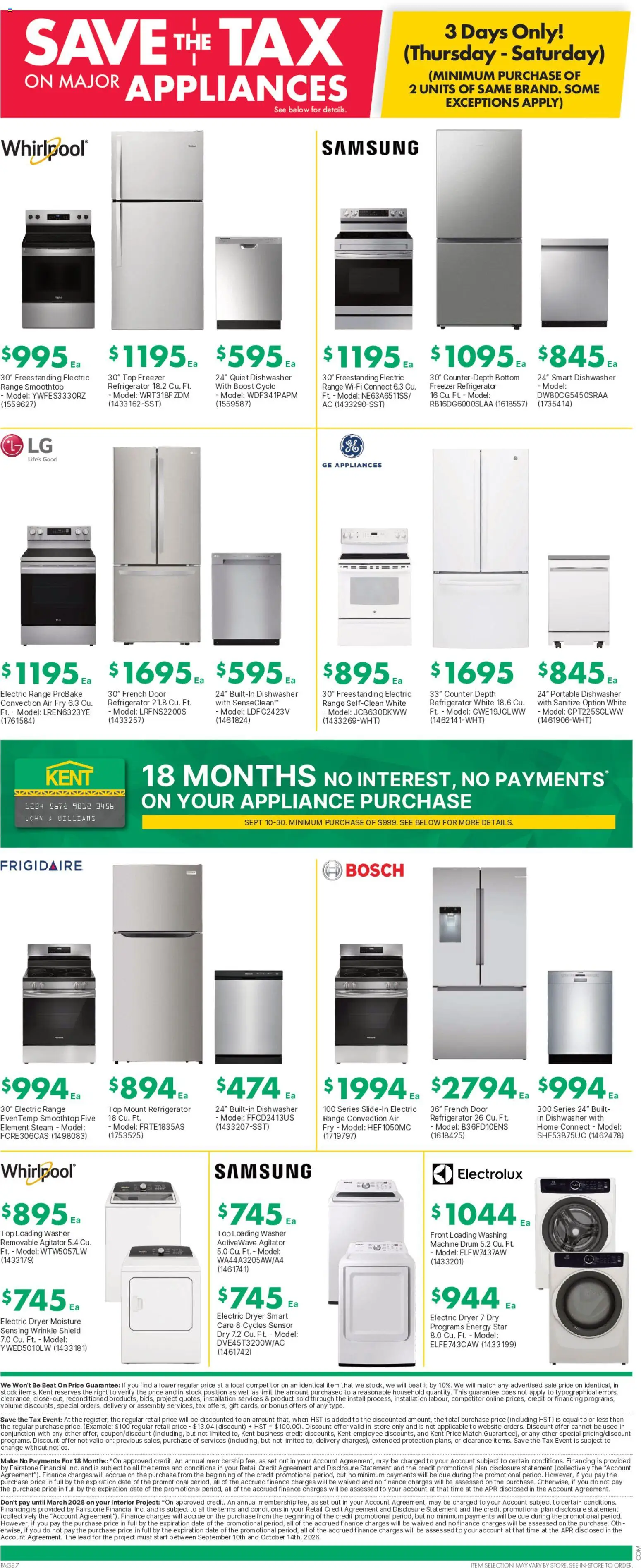 Kent flyer valid from Sep 10, 2026 | Page: 13 | Products: Freezer, Dryer, Dishwasher, Door