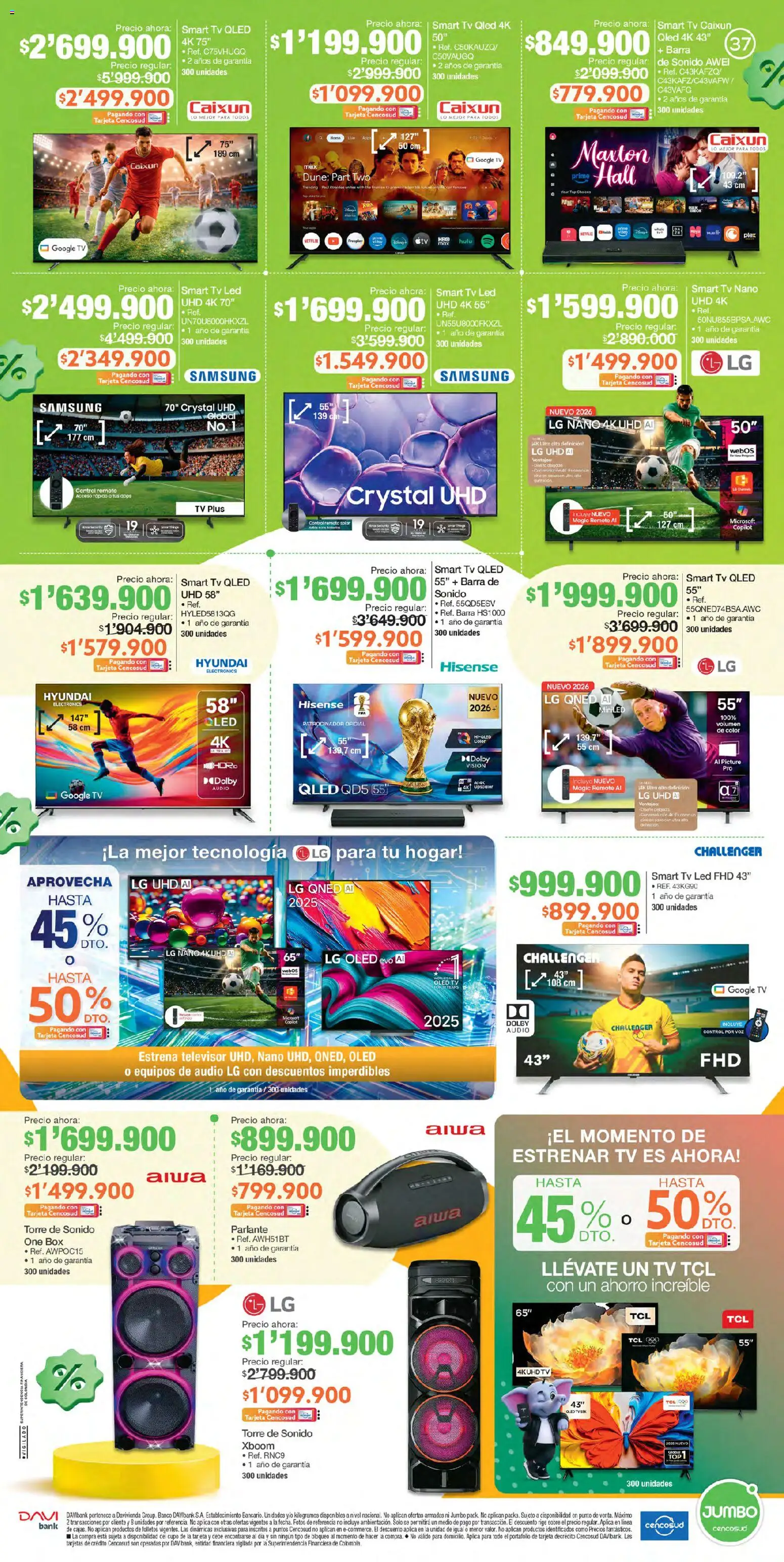 Jumbo revista - valida desde el 24/09/2026 | Página: 37 | Productos: Televisor, Video, Banco, Top