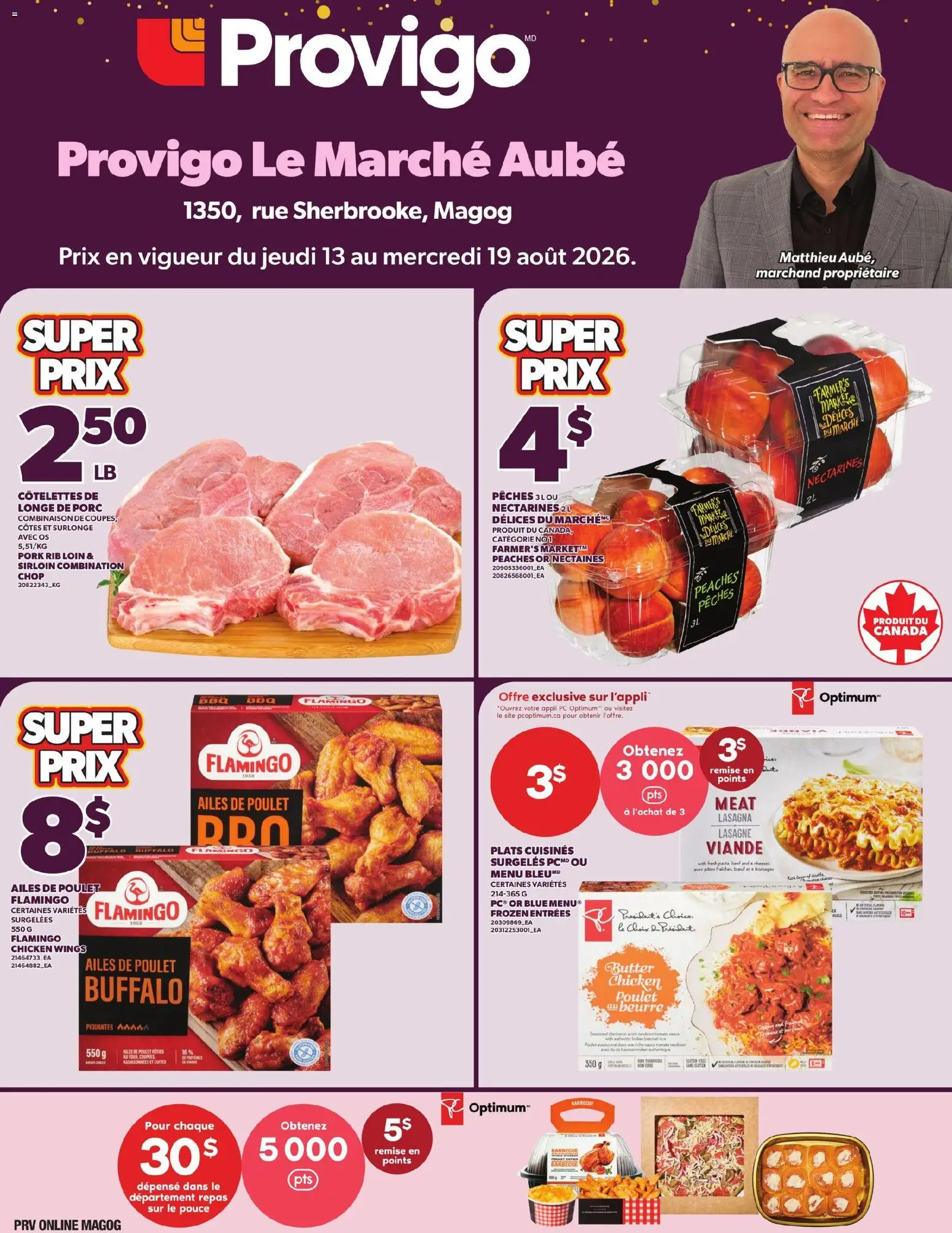 Provigo flyer valid from Aug 13, 2026 | Page: 1 | Products: Chicken wings, Ricotta, Nectarines, Butter