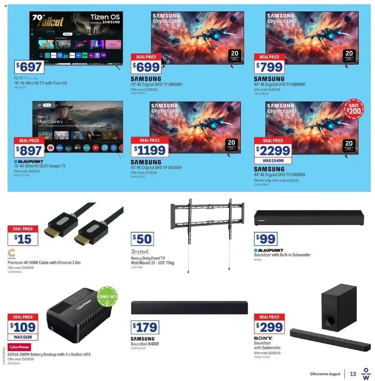 Officeworks - Beacon Deals 11/08 - 11/08/2026 > weekly / monthly specials | Page: 13 | Products: Battery, Soundbar, Cable, UPS