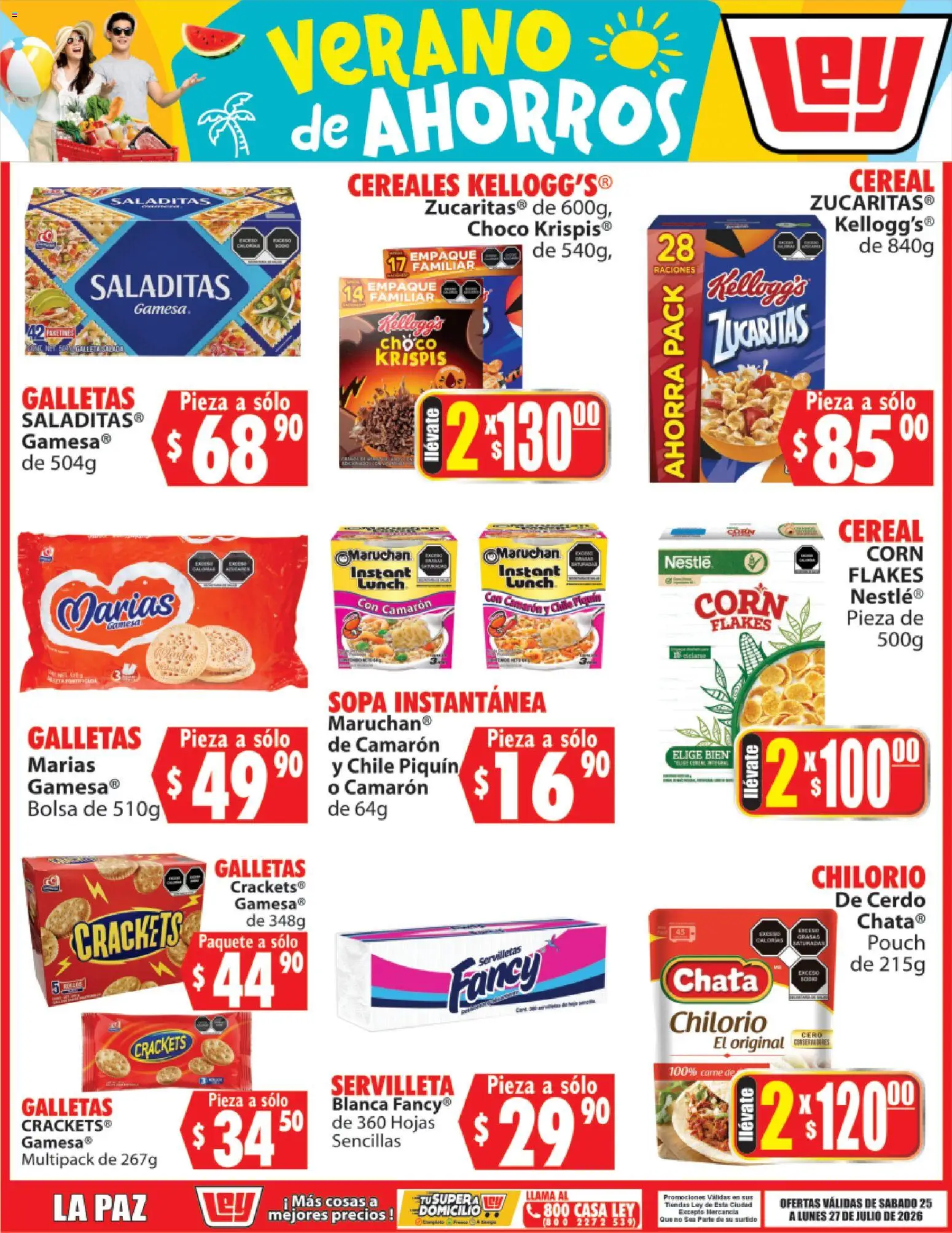 Nuevas ofertas de Casa Ley válidas en toda la República Mexicana desde el 25/07/2026. ¡Encuentra las mejores ofertas en Casa Ley folleto Verano de ahorros! | Página: 3 | Productos: Bolsa, Cereales, Galletas, Servilletas