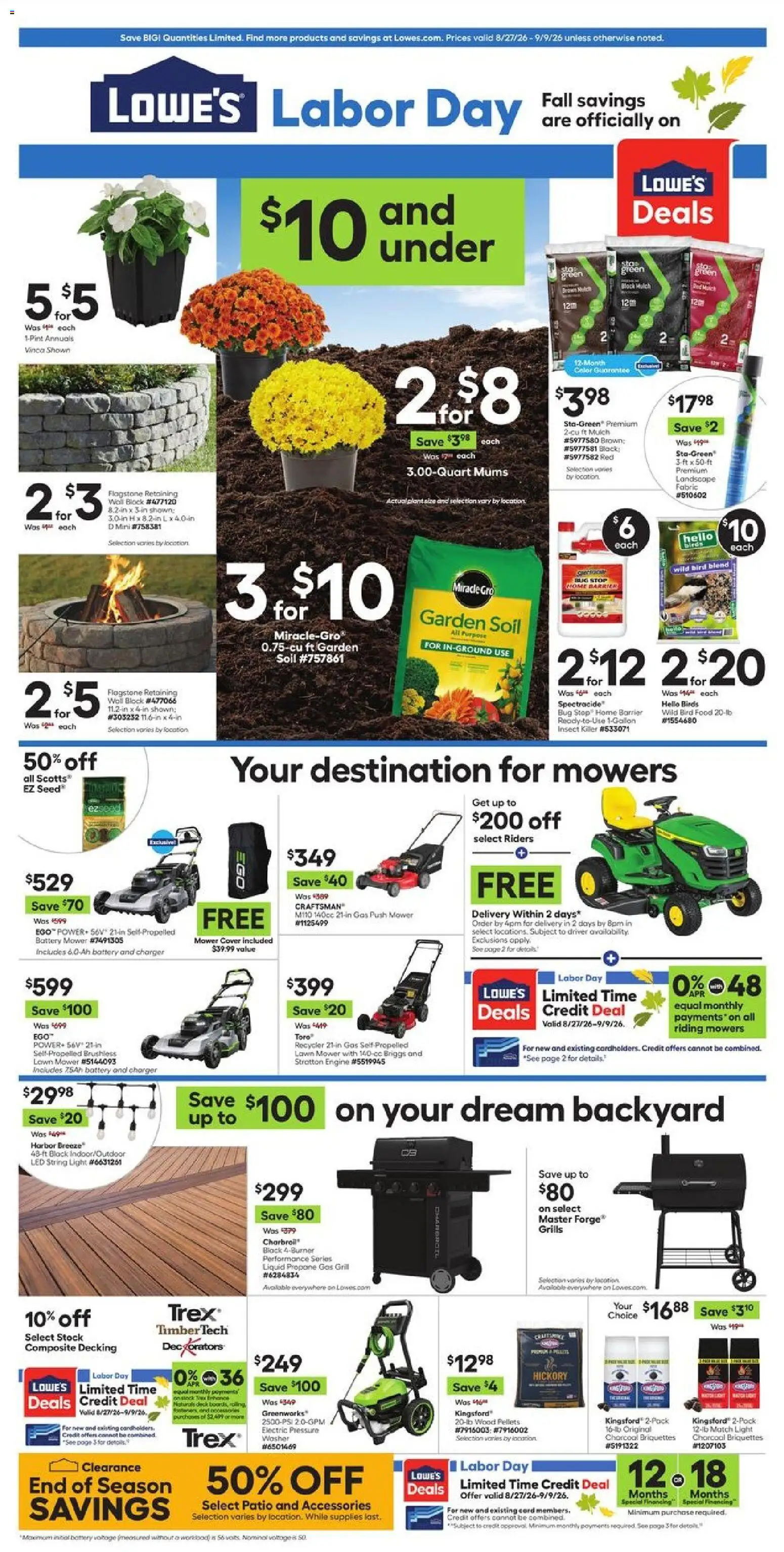 Lowe's Weekly Ad - valid from 08/27/2026 | Page: 1 | Products: Mower, Battery, Washer, Grill