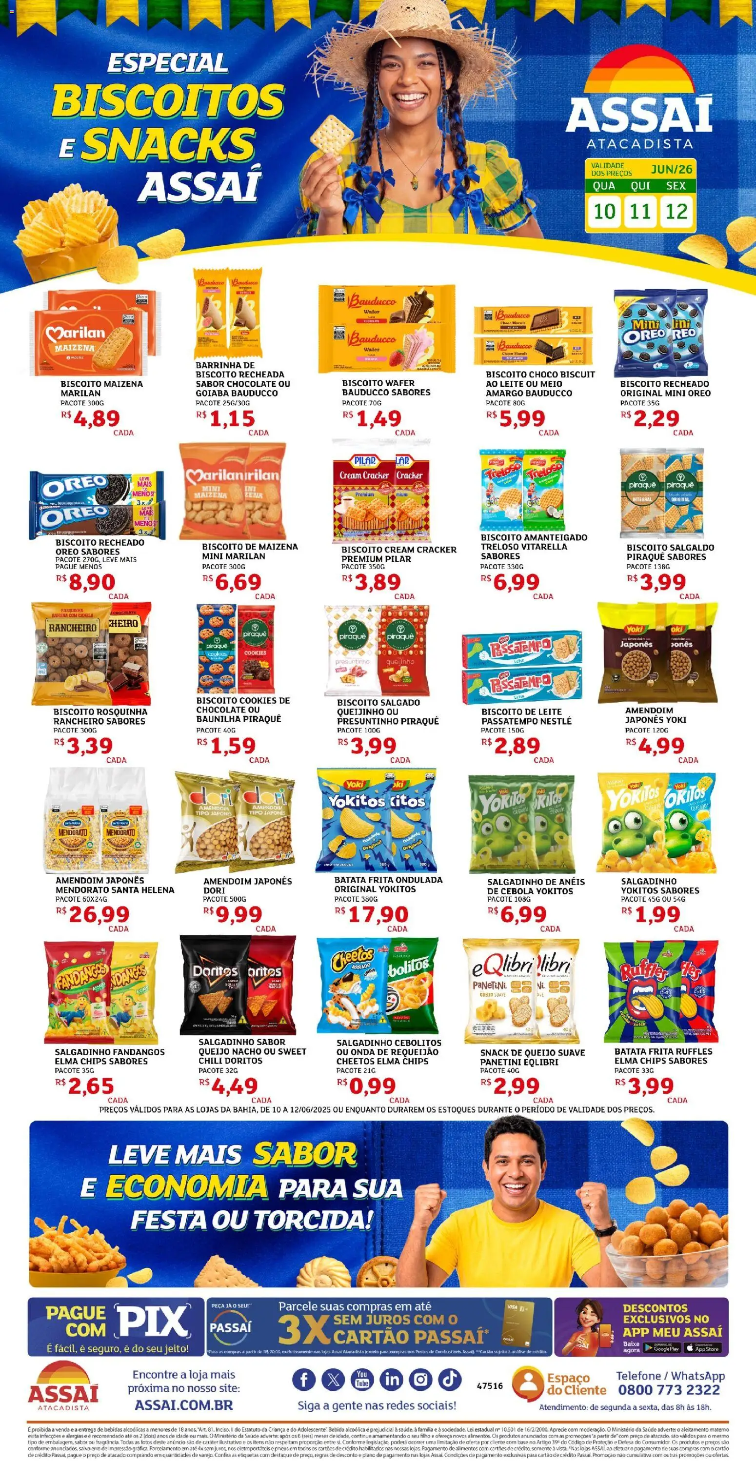 Assaí Atacadista Folheto - válido de 10.06.2026 | Página: 1 | Produtos: Cebola, Elma Chips, Leite, Biscoito recheado