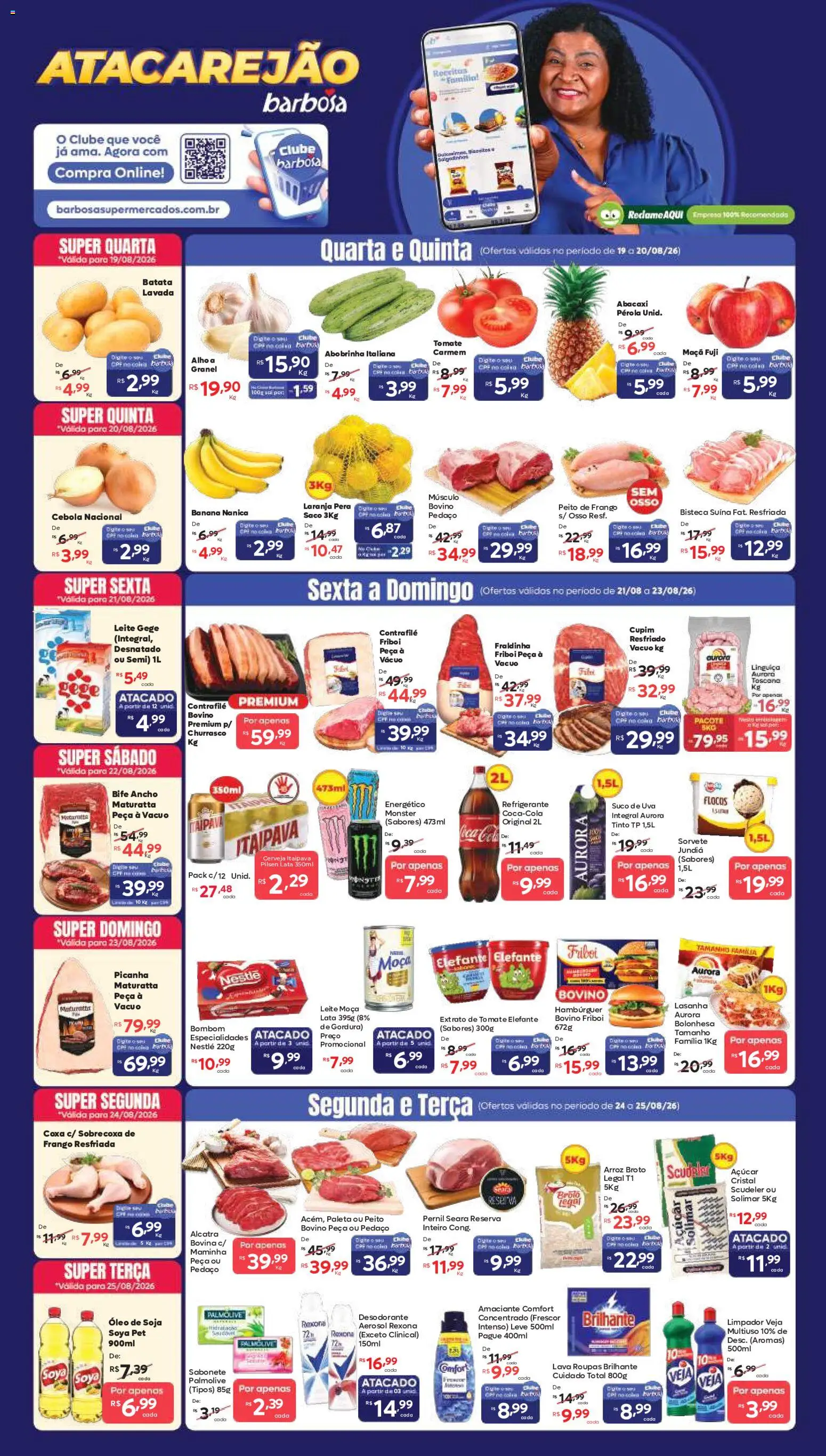Barbosa Supermercados Folheto - válido de 19/08/2026 | Página: 1 | Produtos: Alho, Leite, Abacaxi, Amaciante