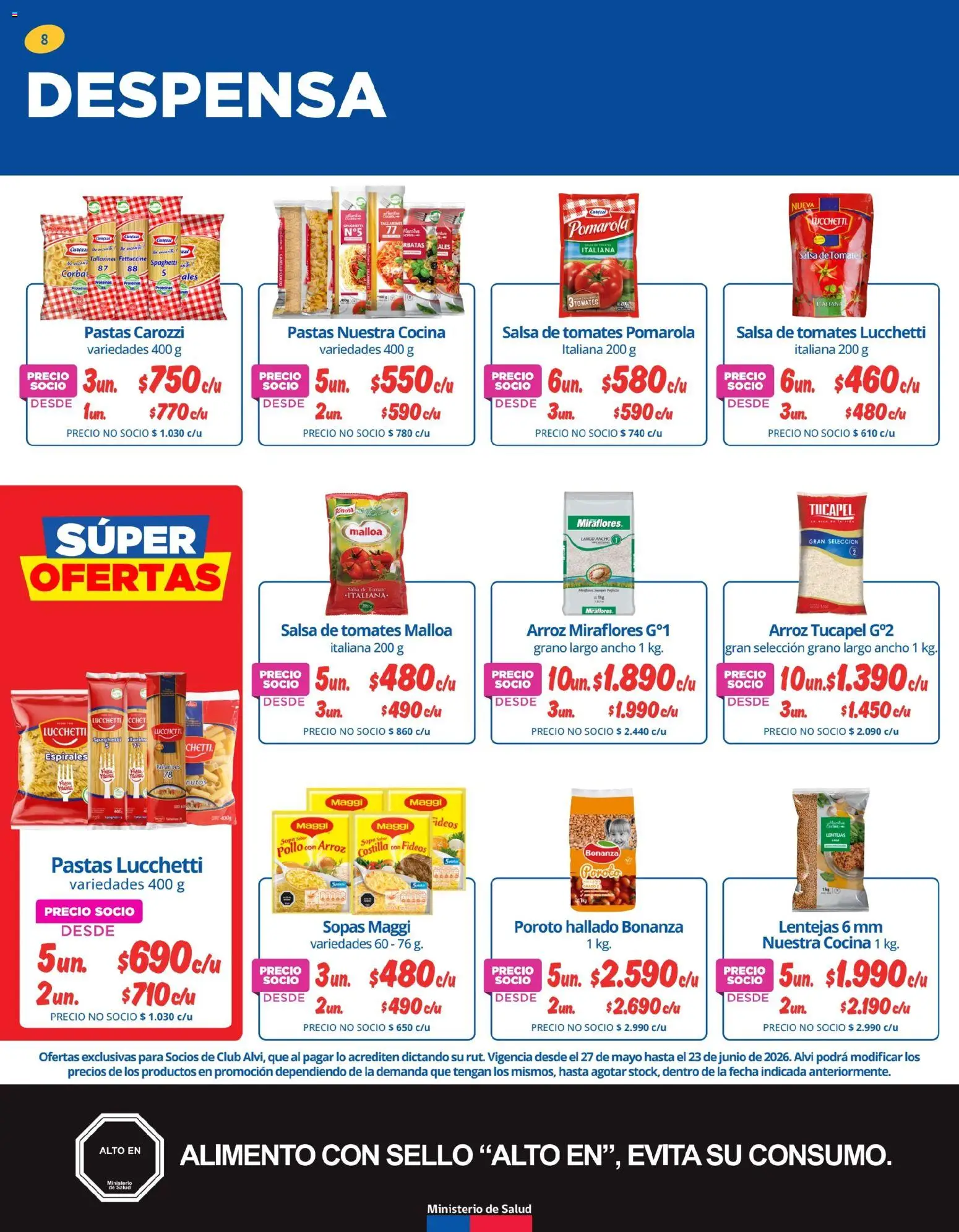 Alvi Catálogo │ válido desde el 27.05.2026 | Página: 8 | Productos: Pollo, Tomates, Fideos, Lentejas