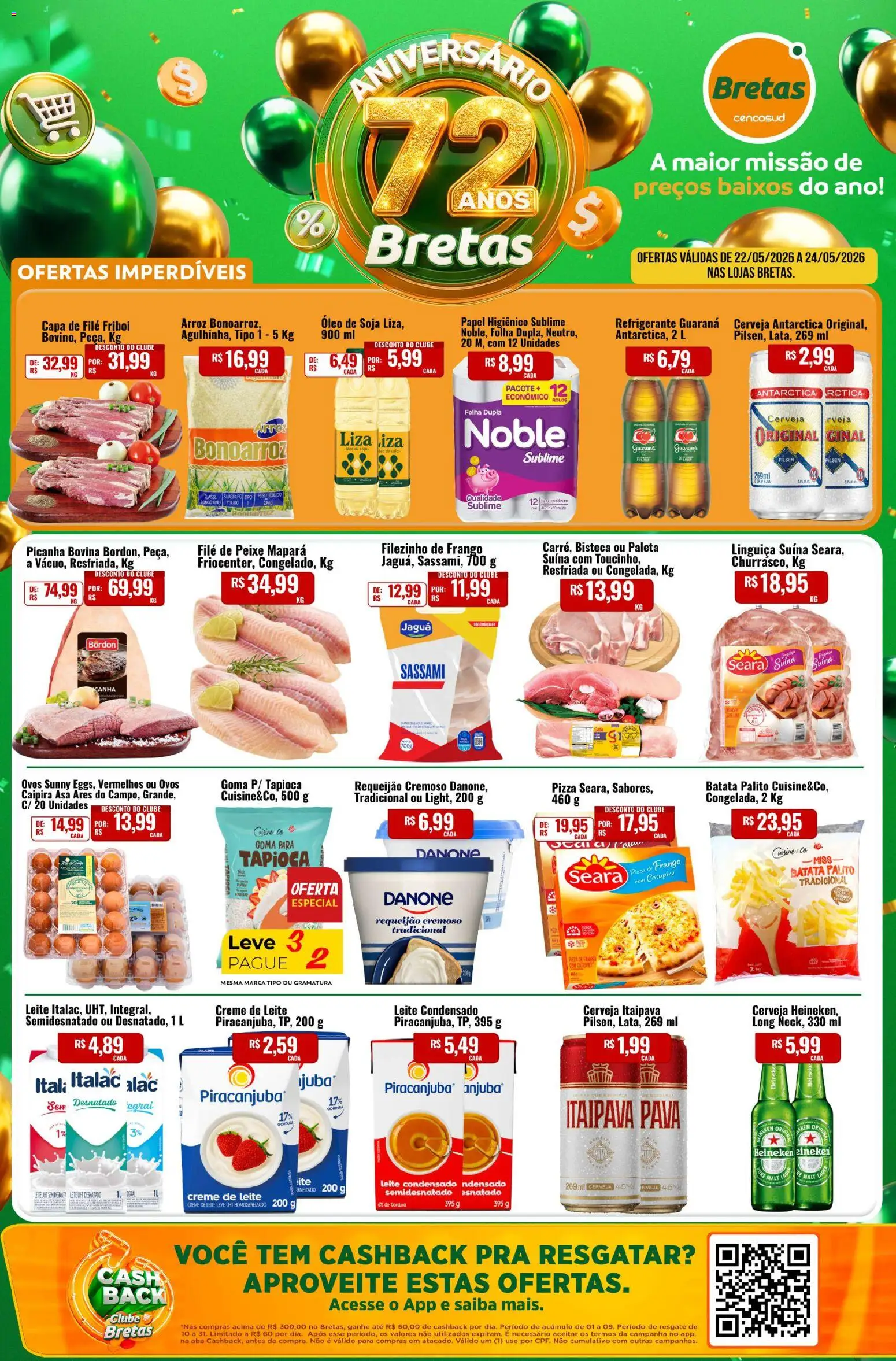 Bretas Folheto - válido de 22.05.2026 | Página: 1 | Produtos: Picanha, Arroz, Peixe, Soja