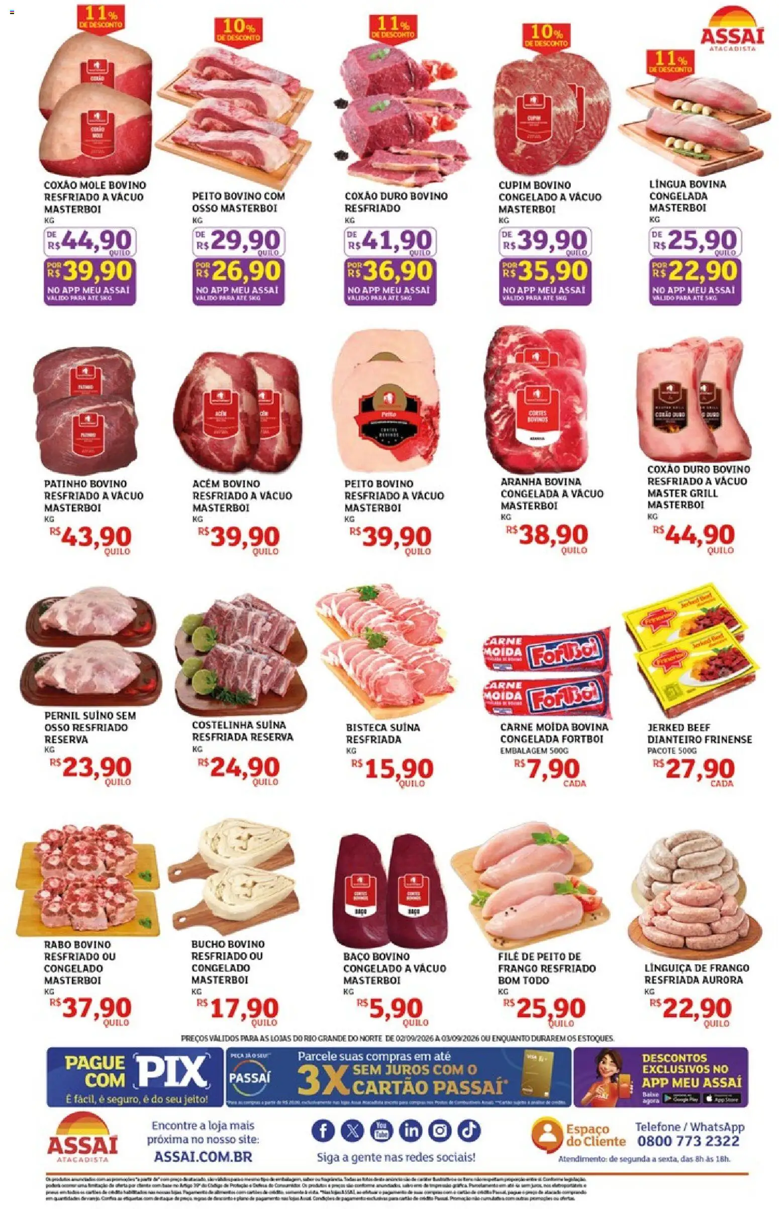 Assaí Atacadista Folheto - válido de 02/09/2026 | Página: 2 | Produtos: Carne moída bovina, Coxão duro, Linguiça, Pernil suíno