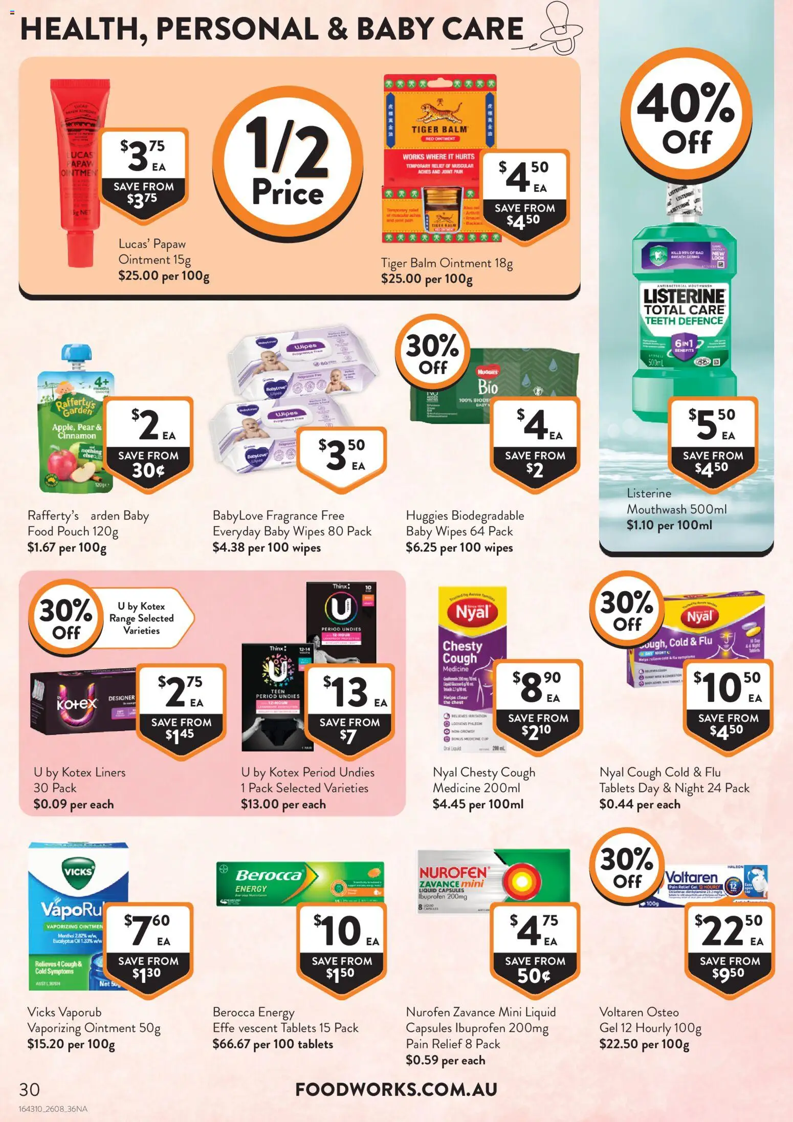 Foodworks catalogue - valid from 26/08/2026 | Page: 30 | Products: Food, Mouthwash, Pear, VapoRub