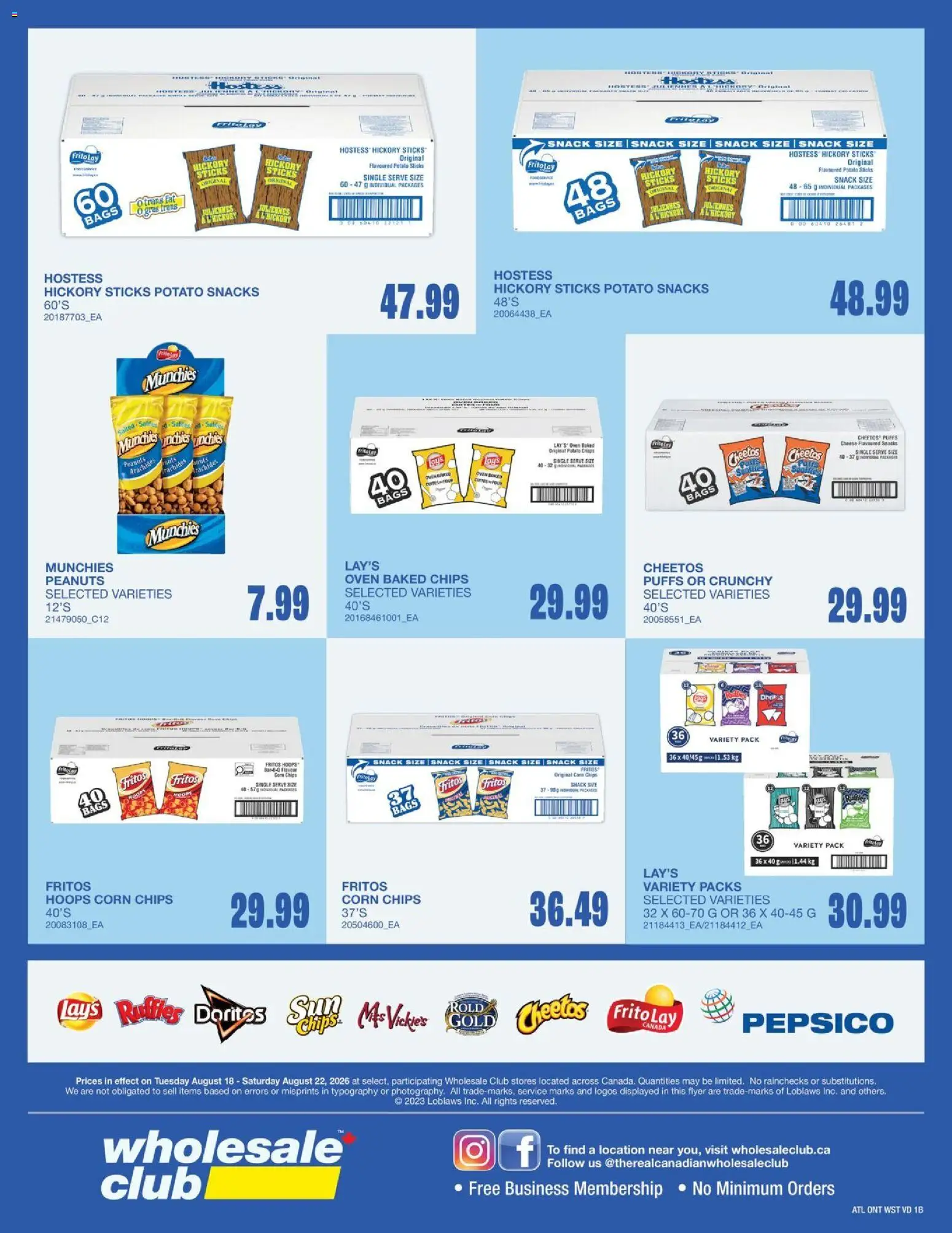 Wholesale Club flyer valid from Aug 20, 2026 | Page: 10 | Products: Chips, Crisps, Snacks, Cheese