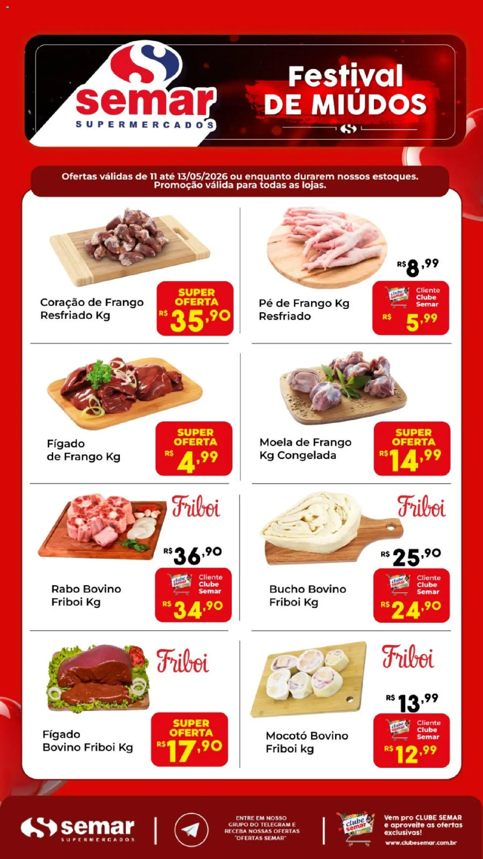 Semar Supermercado Folheto - válido de 11.05.2026 | Página: 1 | Produtos: Coração de frango, Moela, Frango