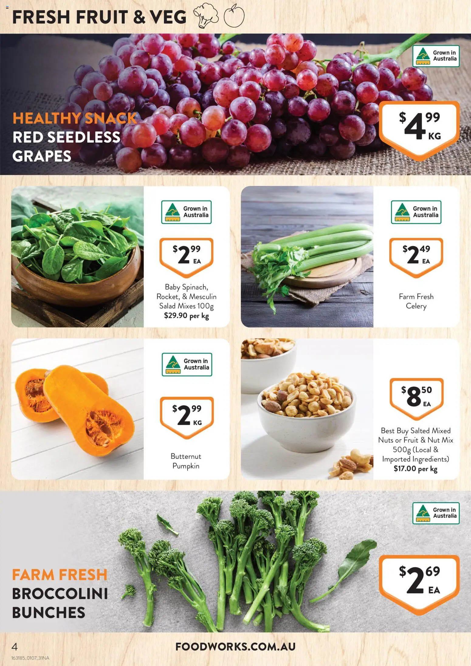 Foodworks catalogue - valid from 01/07/2026 | Page: 4 | Products: Nuts, Salad, Pumpkin, Grapes