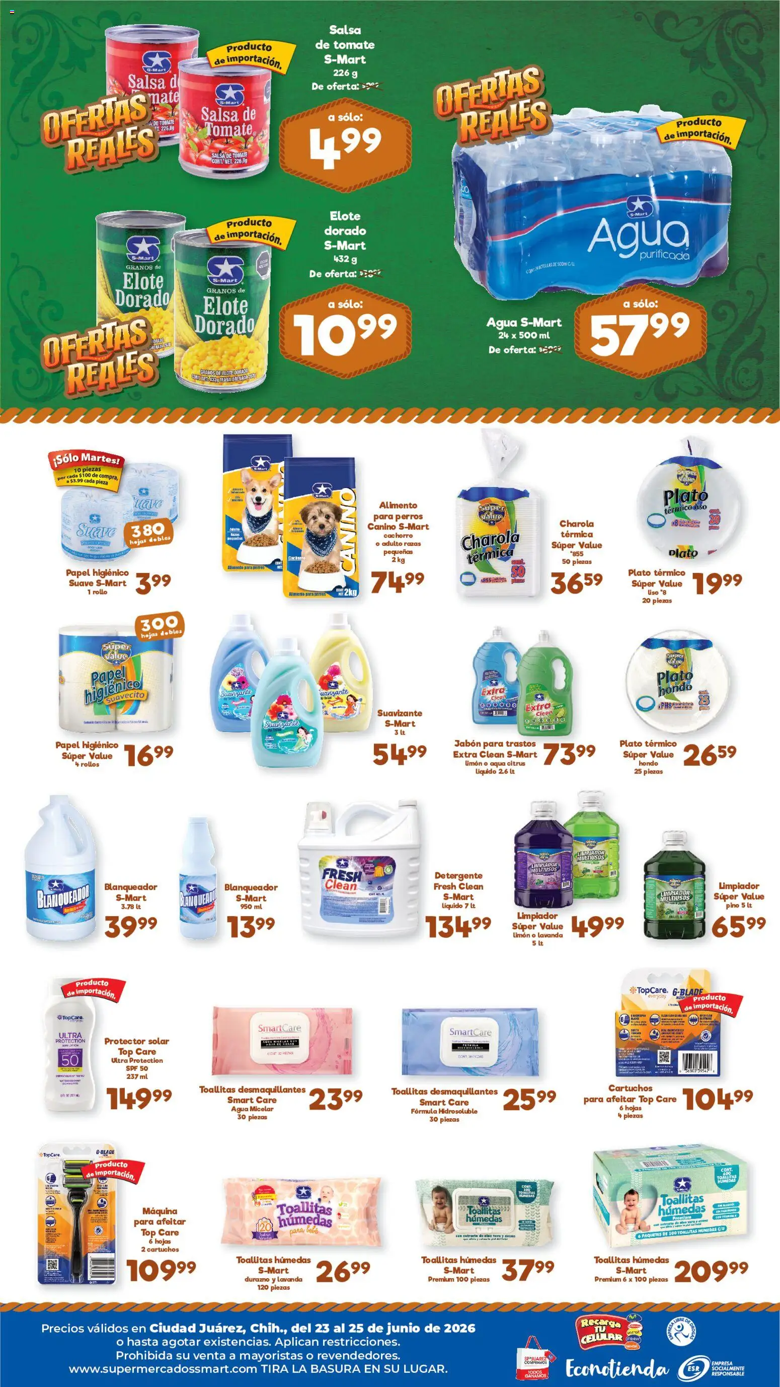 Nuevas ofertas de S-Mart válidas en toda la República Mexicana desde el 23/06/2026. ¡Encuentra las mejores ofertas en S-Mart folleto Ofertas de feria Juárez! | Página: 2 | Productos: Detergente, Toallitas desmaquillantes, Suavizante, Papel higiénico