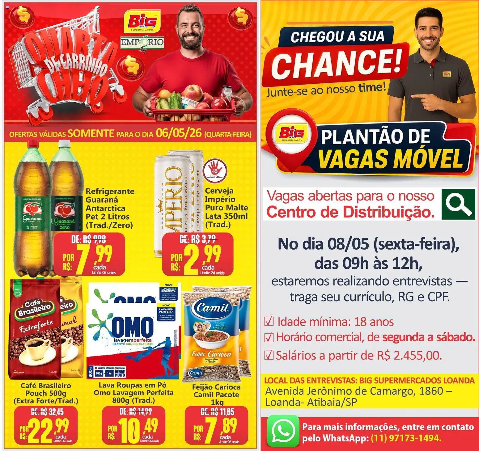 Big Supermercados Folheto - válido de 06.05.2026 | Página: 1 | Produtos: Pó, Cerveja, Roupas, Refrigerante