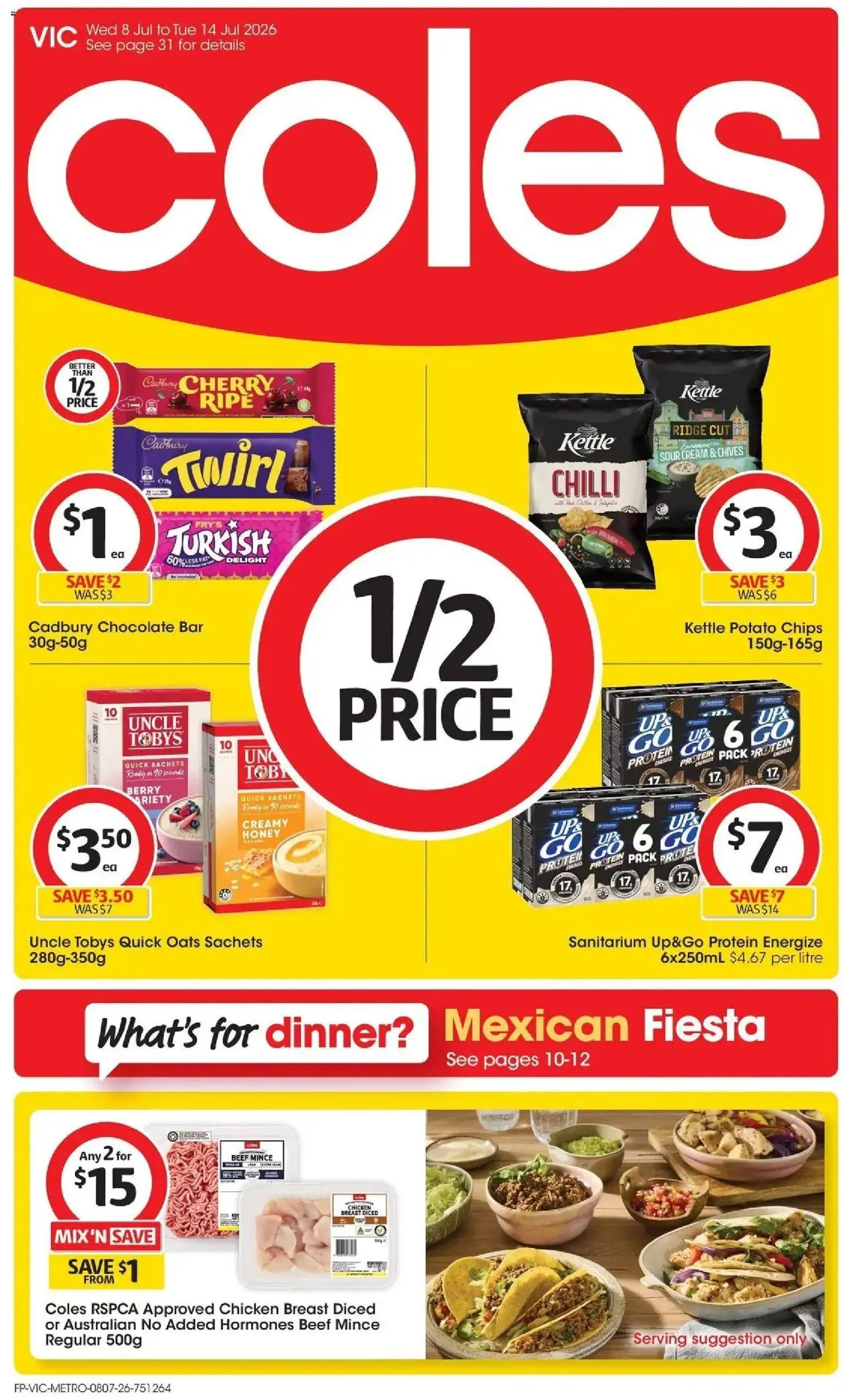 Coles catalogue - valid from 07/07/2026 | Page: 1 | Products: Honey, Oats, Cream, Kettle