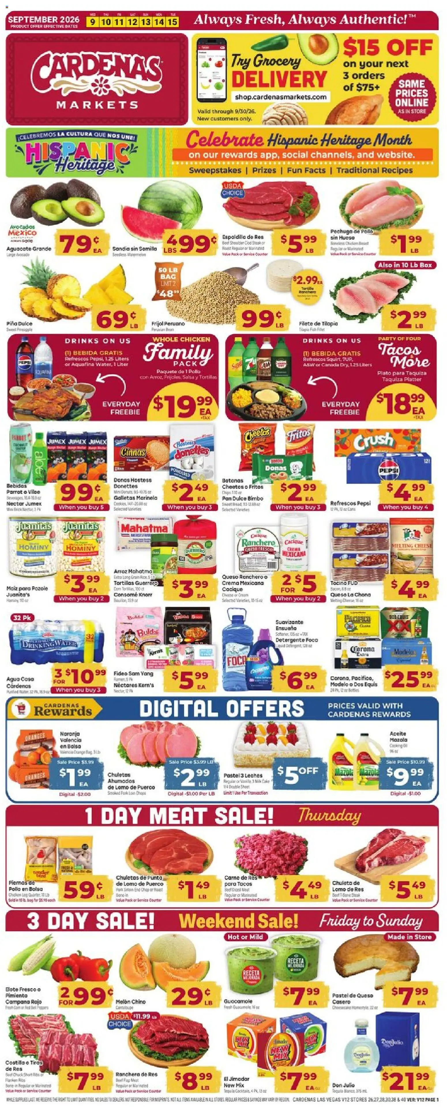 Cardenas Weekly Ad - valid from 09/09/2026 | Page: 1 | Products: Guacamole, Chicken, Melon, Bag
