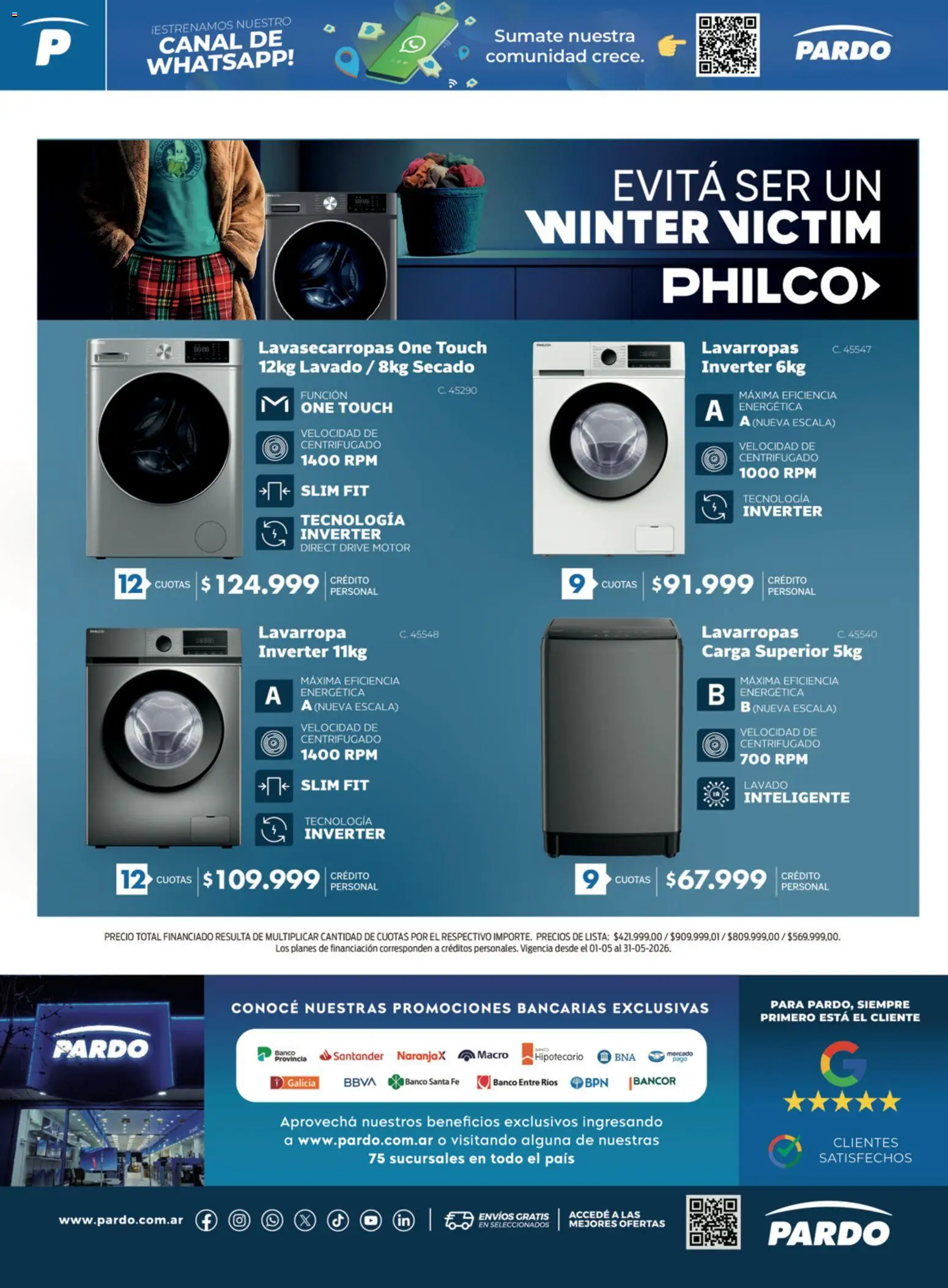 Pardo catálogo │ válido desde el 18.05.2026 | Página: 16 | Productos: Banco, Lavarropas