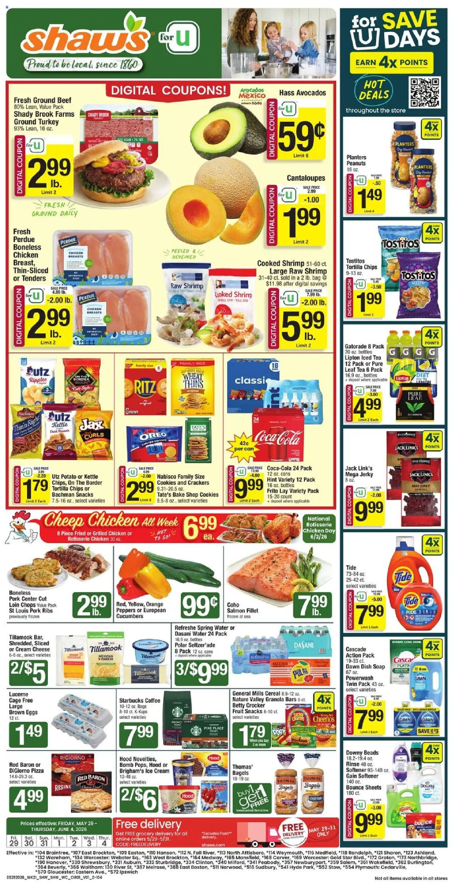 Shaw's Weekly Ad - valid from 29.05.2026 | Page: 1 | Products: Cheese, Coffee, Pizza, Chips