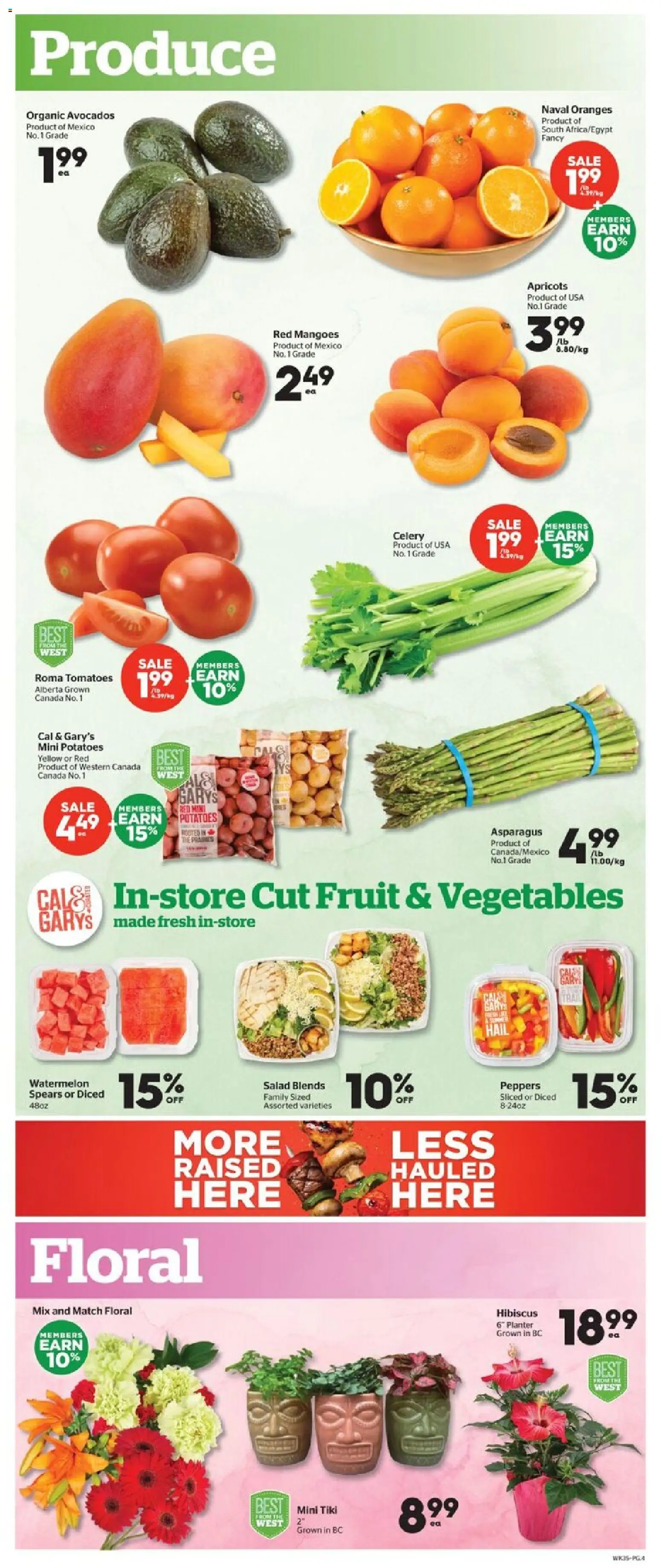 Calgary Co-op flyer valid from Jul 2, 2026 | Page: 4 | Products: Salad, Potatoes, Oranges, Tomatoes
