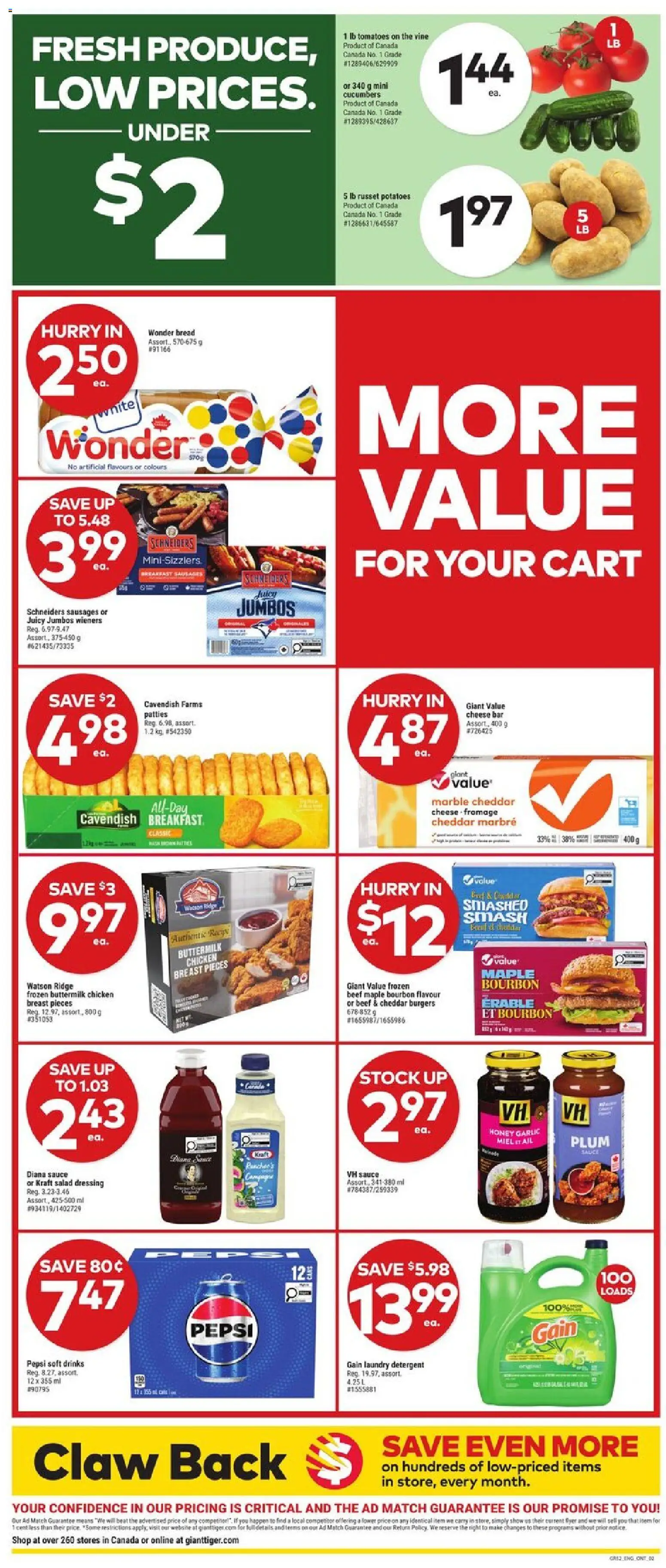 Giant Tiger flyer valid from Jul 29, 2026 | Page: 2 | Products: Potatoes, Ridge, Cheese, Bread