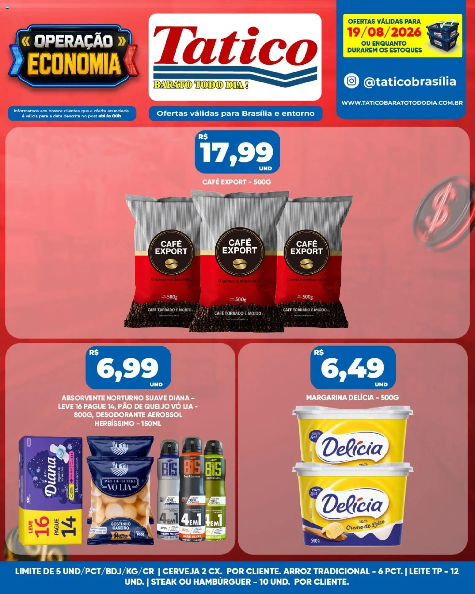 Tatico Folheto - válido de 19/08/2026 | Página: 8 | Produtos: Leite, Café, Arroz, Pão de queijo
