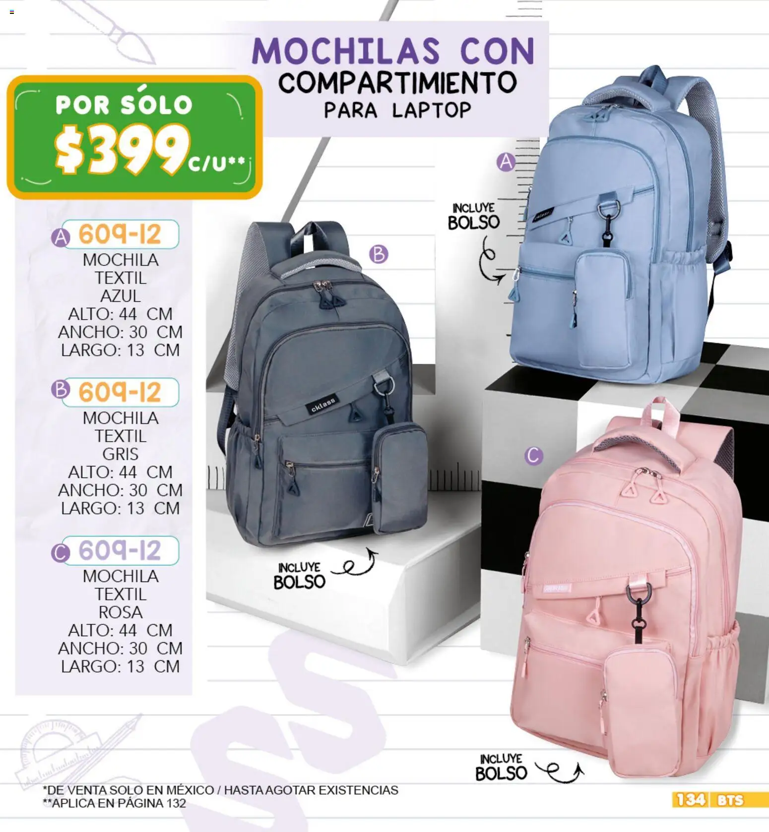Nuevas ofertas de Cklass válidas en toda la República Mexicana desde el 09.06.2026. ¡Encuentra las mejores ofertas en Cklass catálogo Escolar! | Página: 135 | Productos: Bolso, Mochila