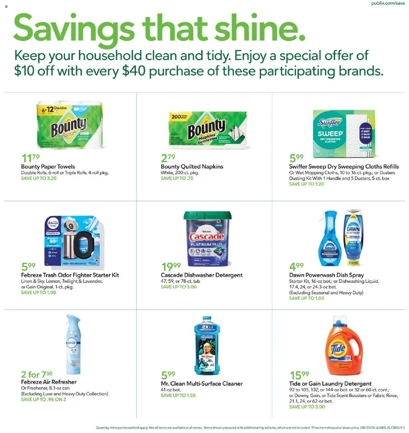 Publix Weekly Ad - valid from 08/19/2026 | Page: 11 | Products: Laundry detergent, Starter, Paper towels, Dishwasher