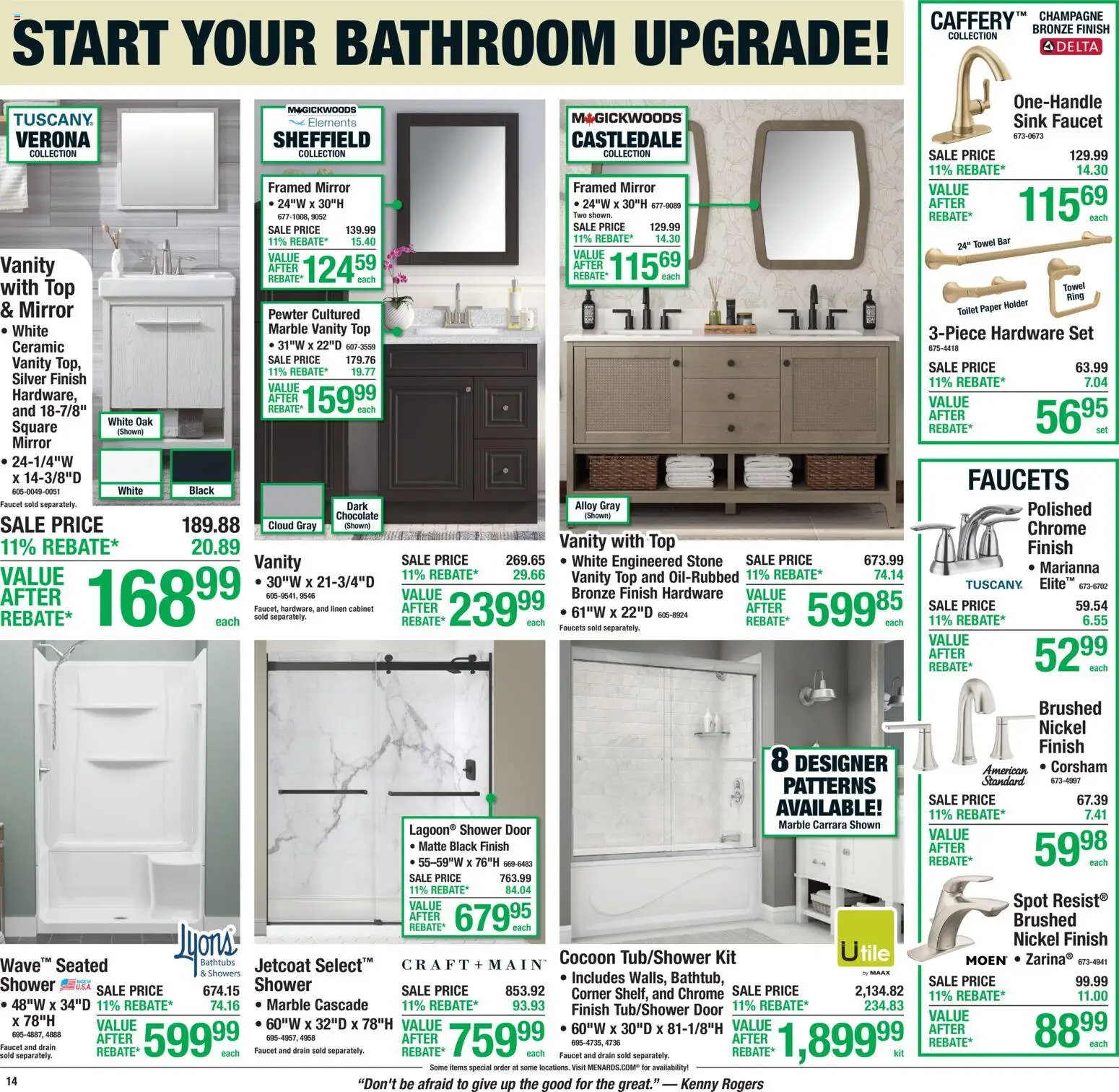 Menards Weekly Ad - valid from 11.06.2026 | Page: 20 | Products: Shower, Mirror, Chocolate, Water
