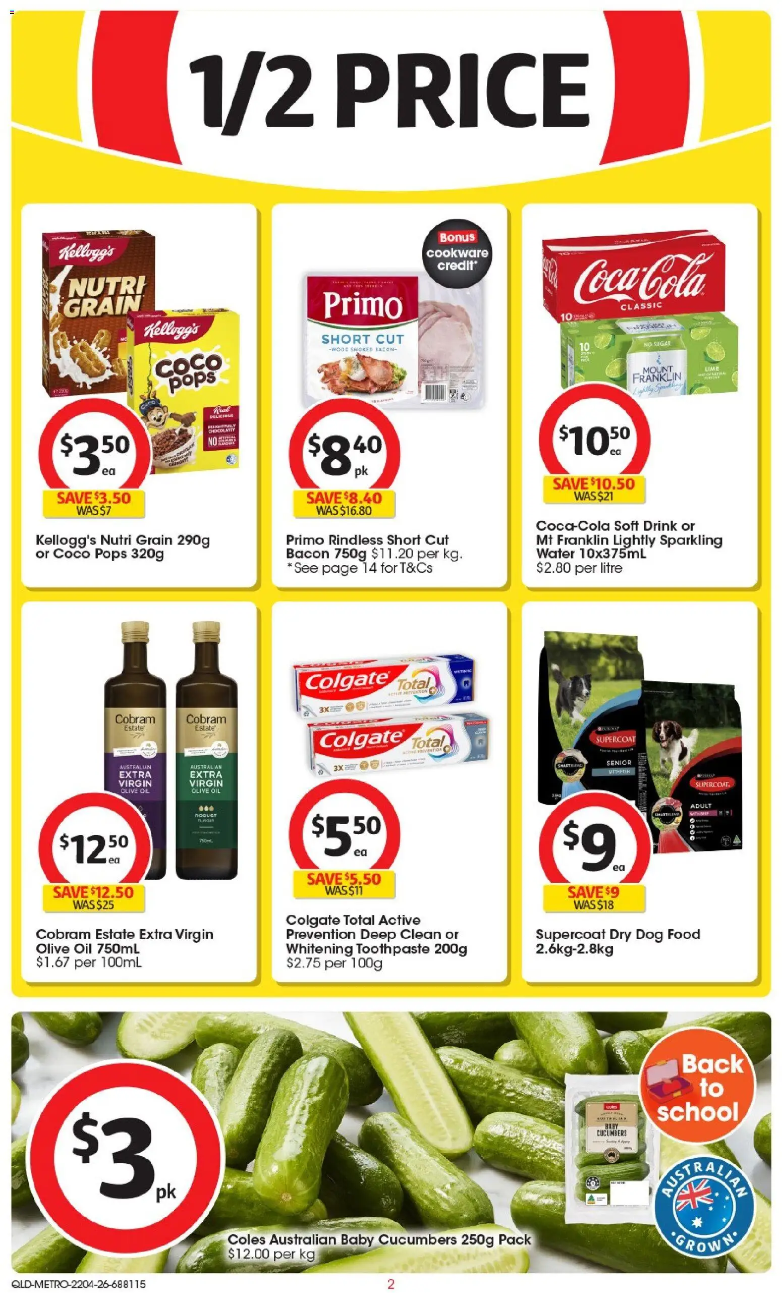 Coles catalogue - valid from 22.04.2026 | Page: 2 | Products: Oil, Olive oil, Water, Sugar