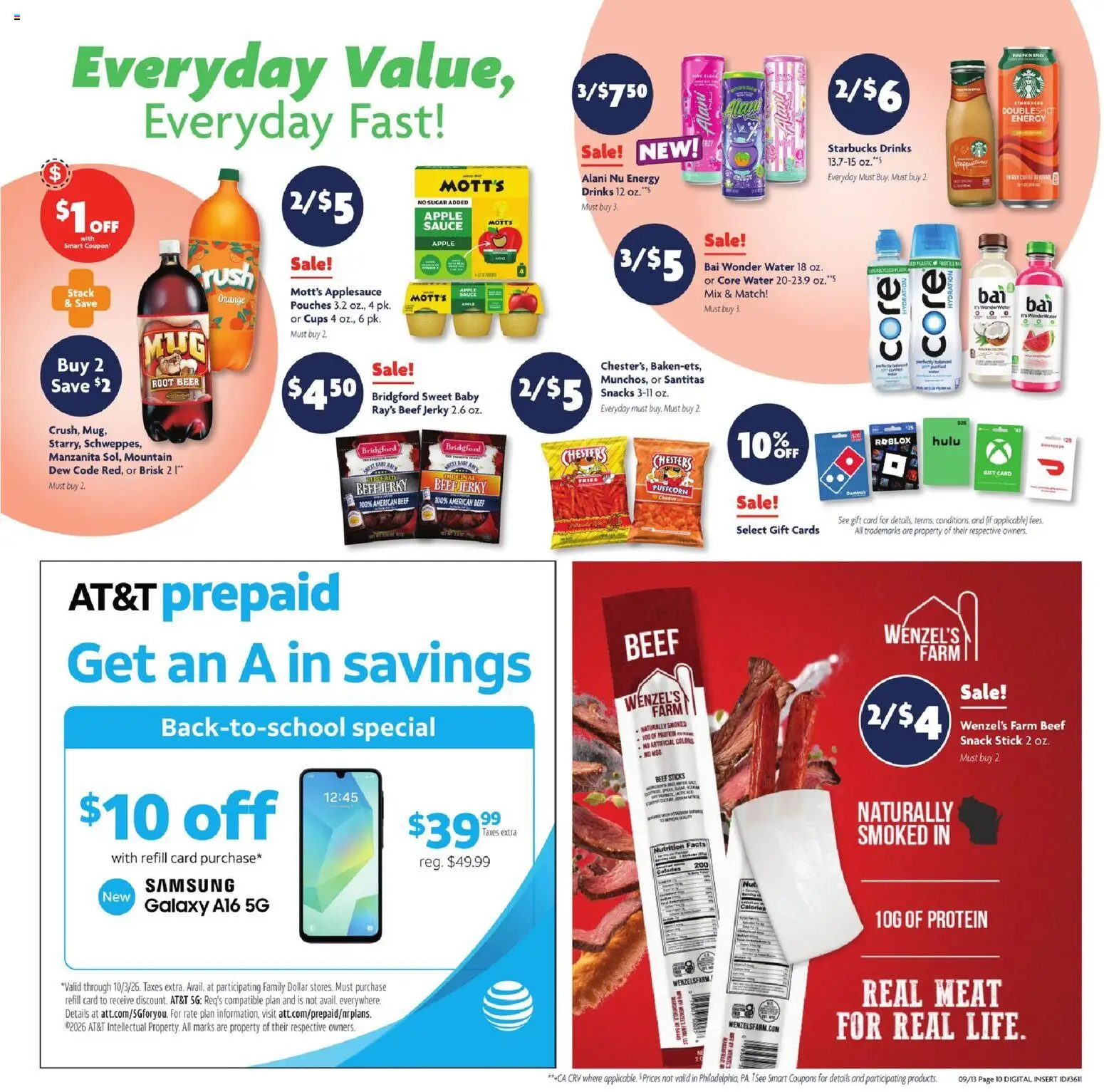 Family Dollar Weekly Ad - valid from 09/13/2026 | Page: 6 | Products: Beef, Water, Sauce, Snacks
