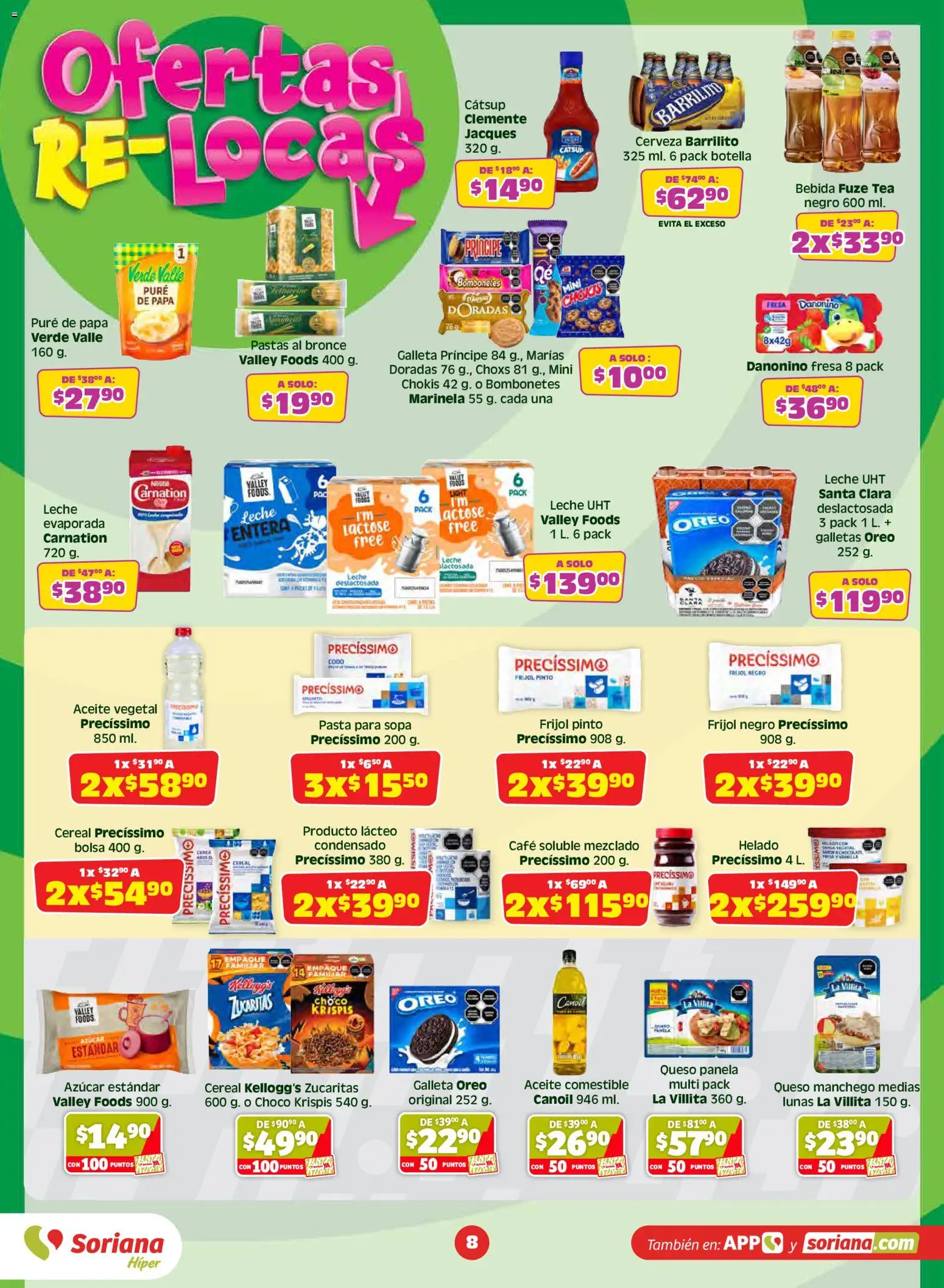 Nuevas ofertas de Soriana válidas en toda la República Mexicana desde el 05.06.2026. ¡Encuentra las mejores ofertas en Soriana folleto! | Página: 8 | Productos: Azúcar, Bolsa, Queso, Pasta