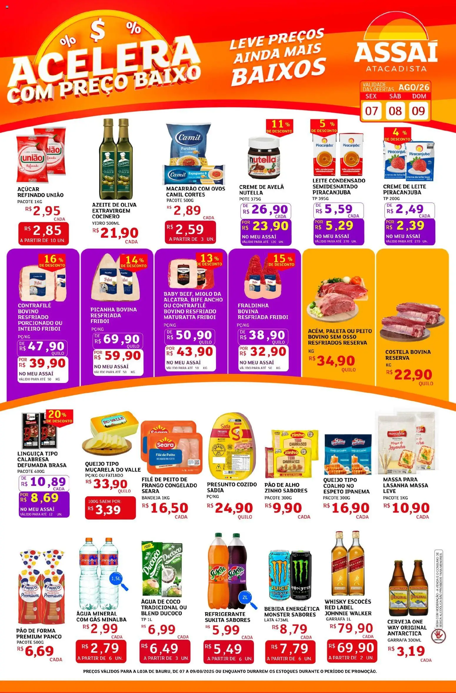 Assaí Atacadista Folheto - válido de 07/08/2026 | Página: 1 | Produtos: Cerveja, Baixo, Monster, Leite condensado