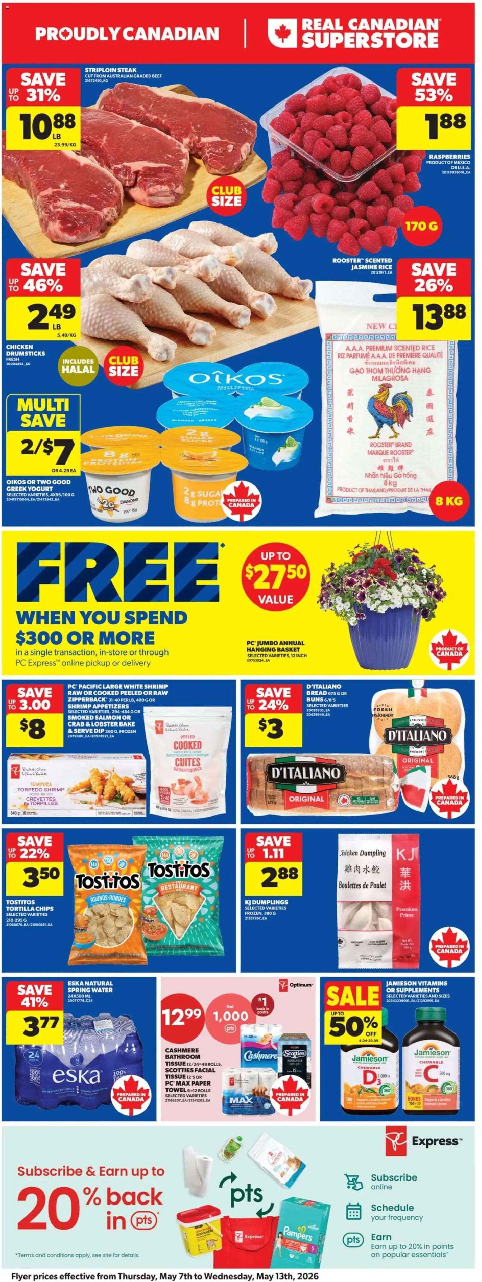 Real Canadian Superstore flyer valid from 07.05.2026 | Page: 3 | Products: Chips, PC, Basket, Chicken