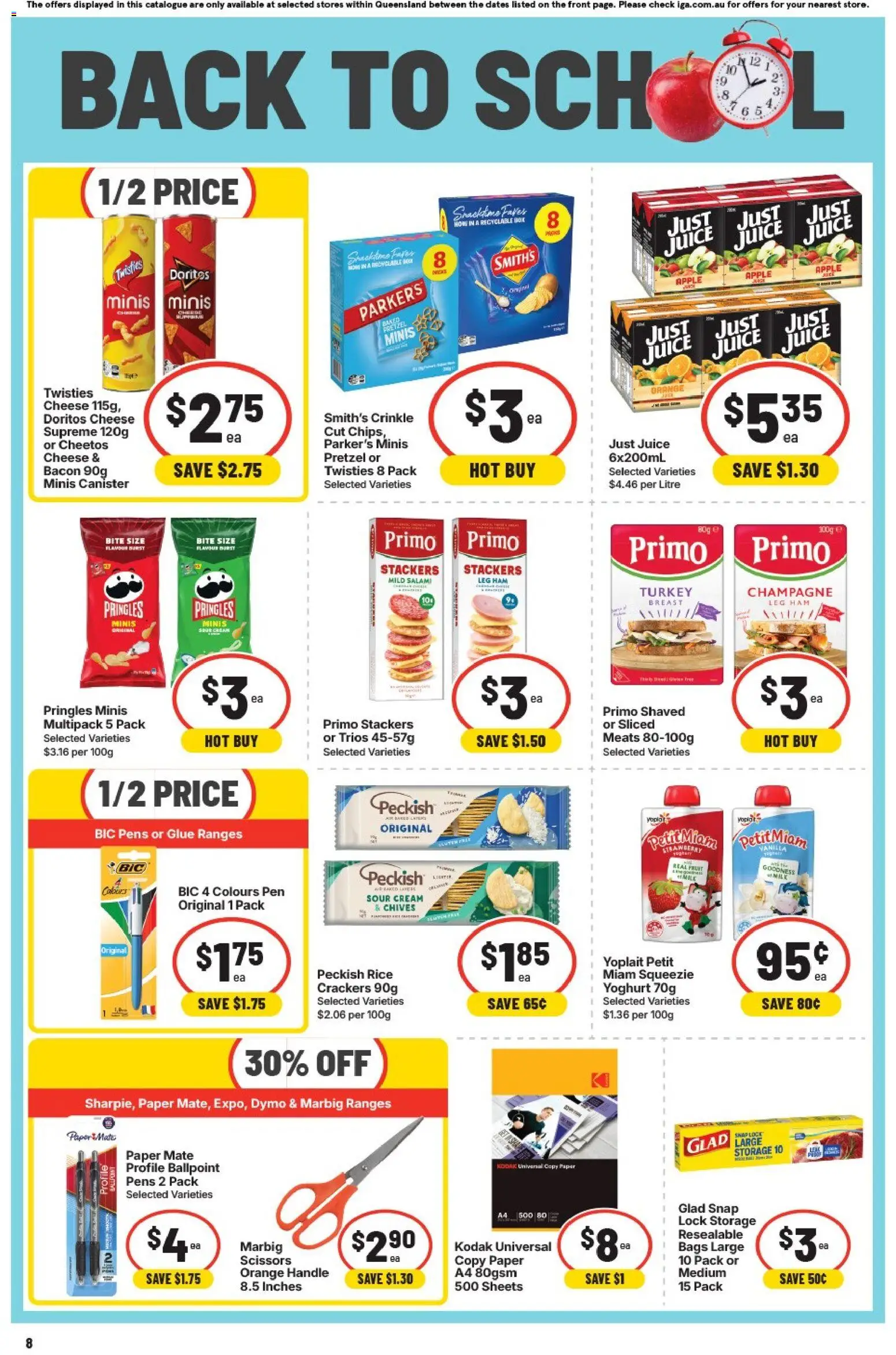 IGA catalogue - valid from 08/07/2026 | Page: 8 | Products: Crackers, Salami, Juice, Rice