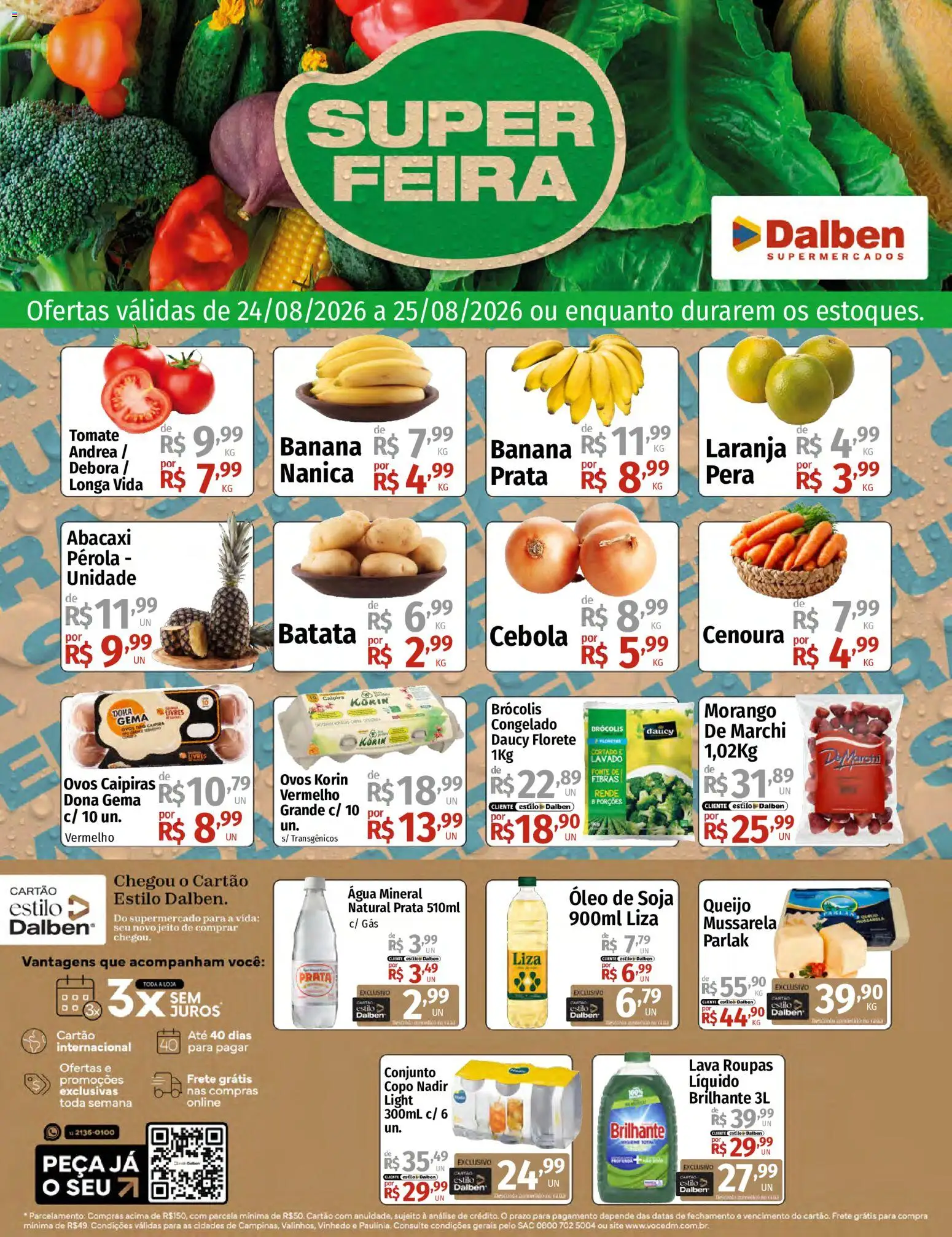 Supermercado Dalben Folheto - válido de 24/08/2026 | Página: 1 | Produtos: Queijo, Abacaxi, Cenoura, Brócolis