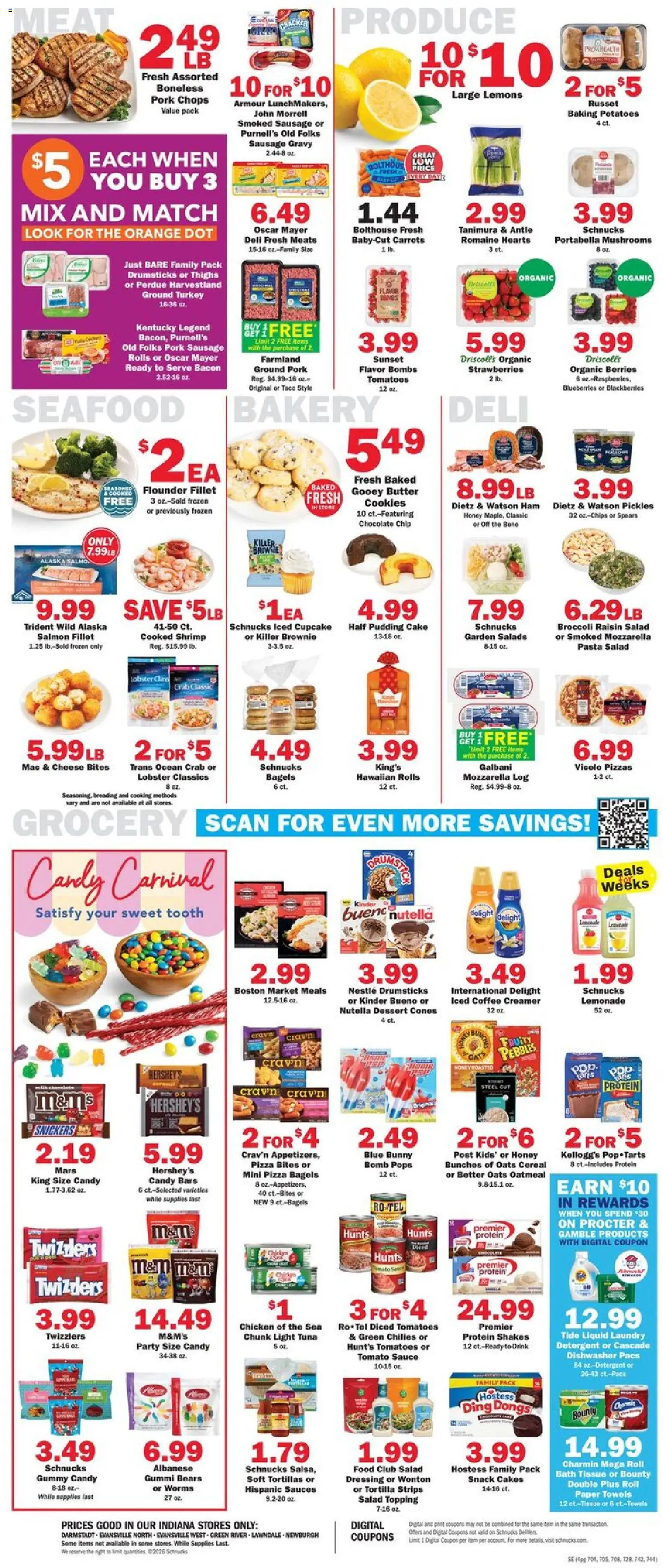 Schnucks Weekly Print Ad - IN - valid from 27.05.2026 | Page: 4 | Products: Mushrooms, Tomatoes, Pasta, Sausage