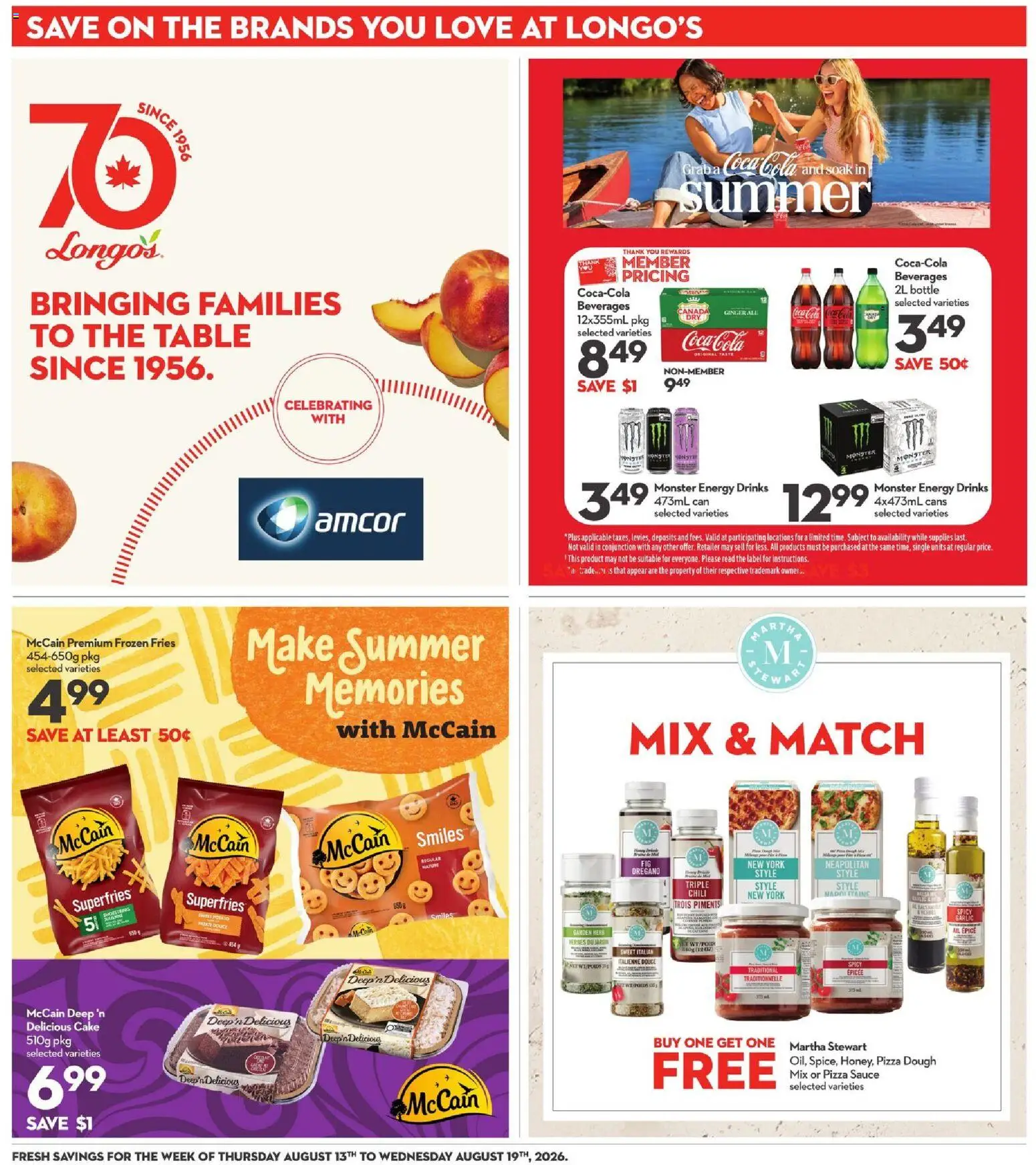 Longo's flyer valid from Aug 13, 2026 | Page: 19 | Products: Cake, Garlic, Table, Pizza