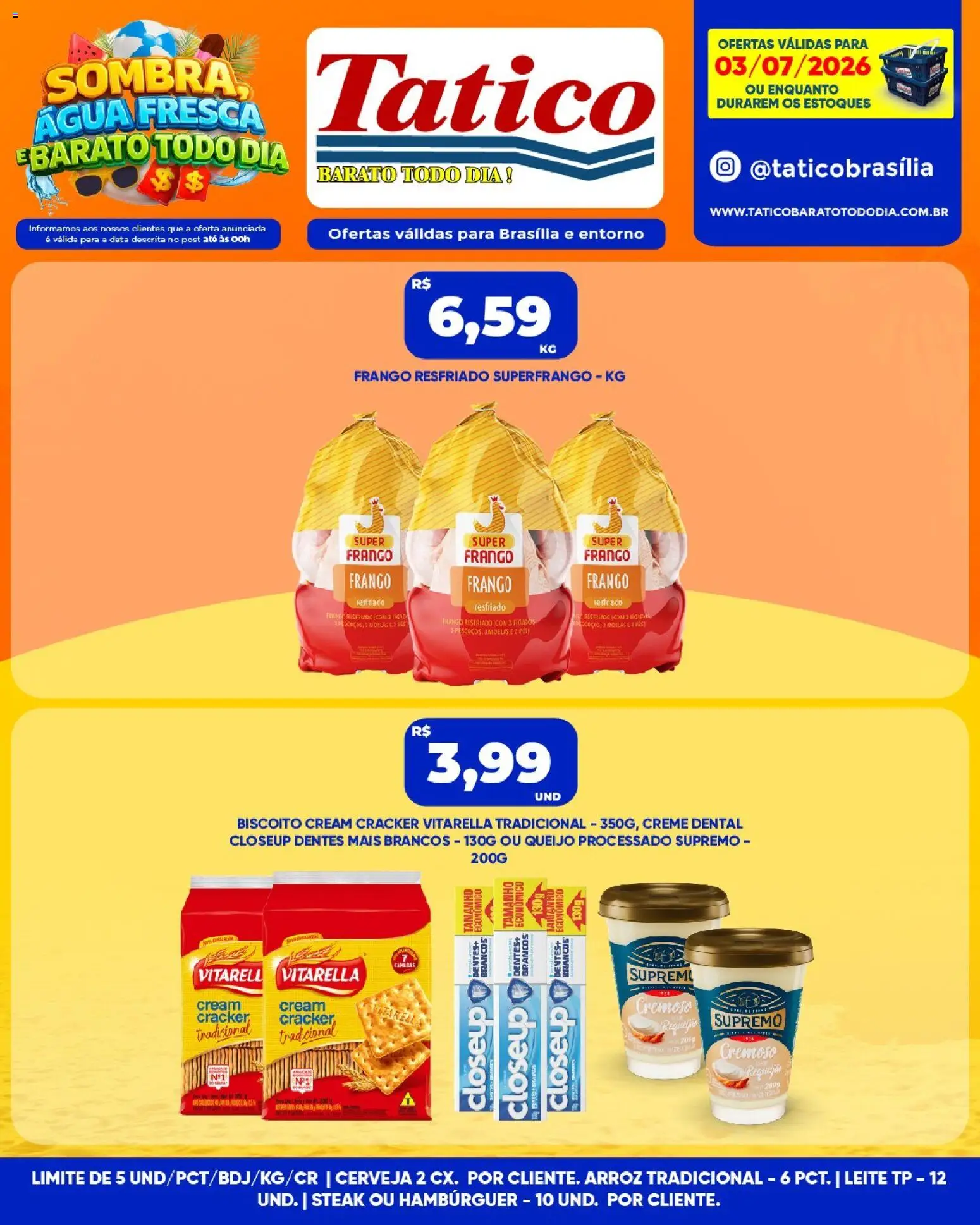 Tatico Folheto - válido de 03/07/2026 | Página: 3 | Produtos: Queijo, Cerveja, Hambúrguer, Frango