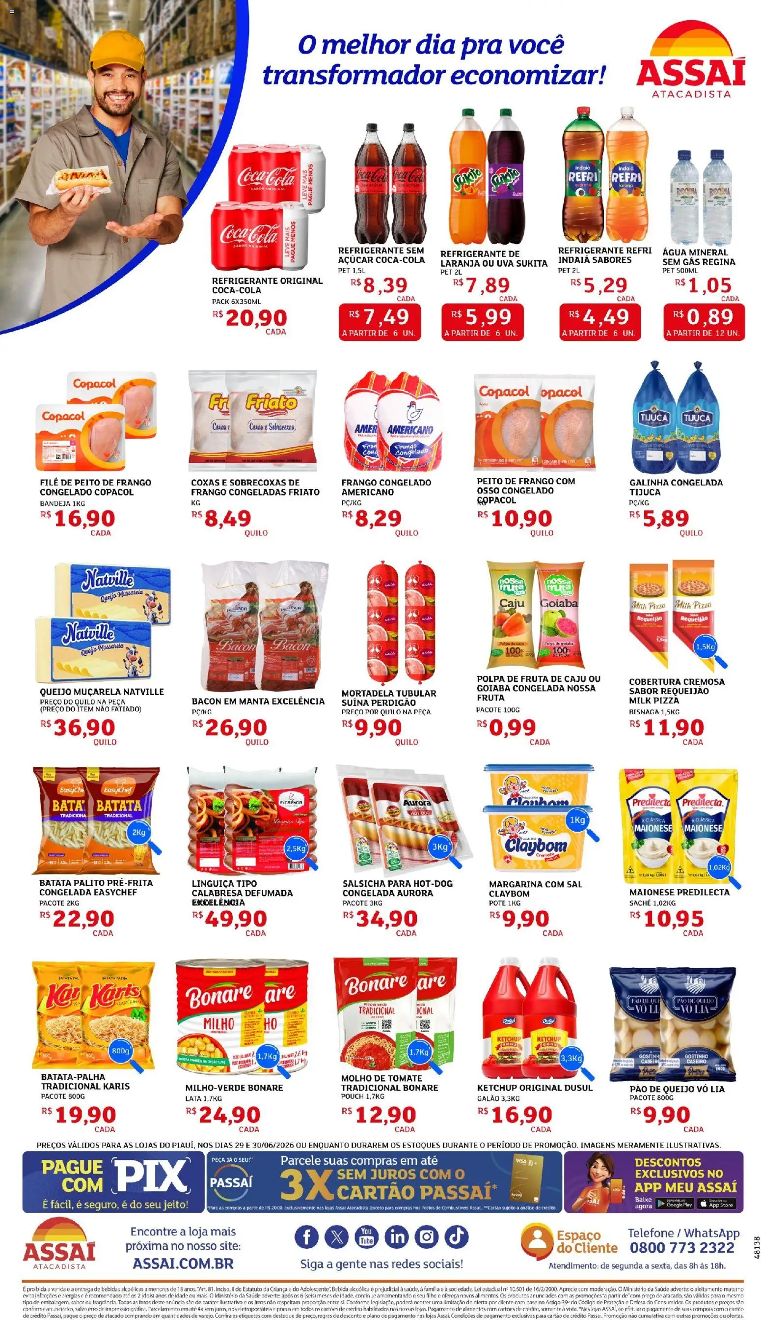 Assaí Atacadista Folheto - válido de 29/06/2026 | Página: 2 | Produtos: Cola, Friato, Açúcar, Maionese