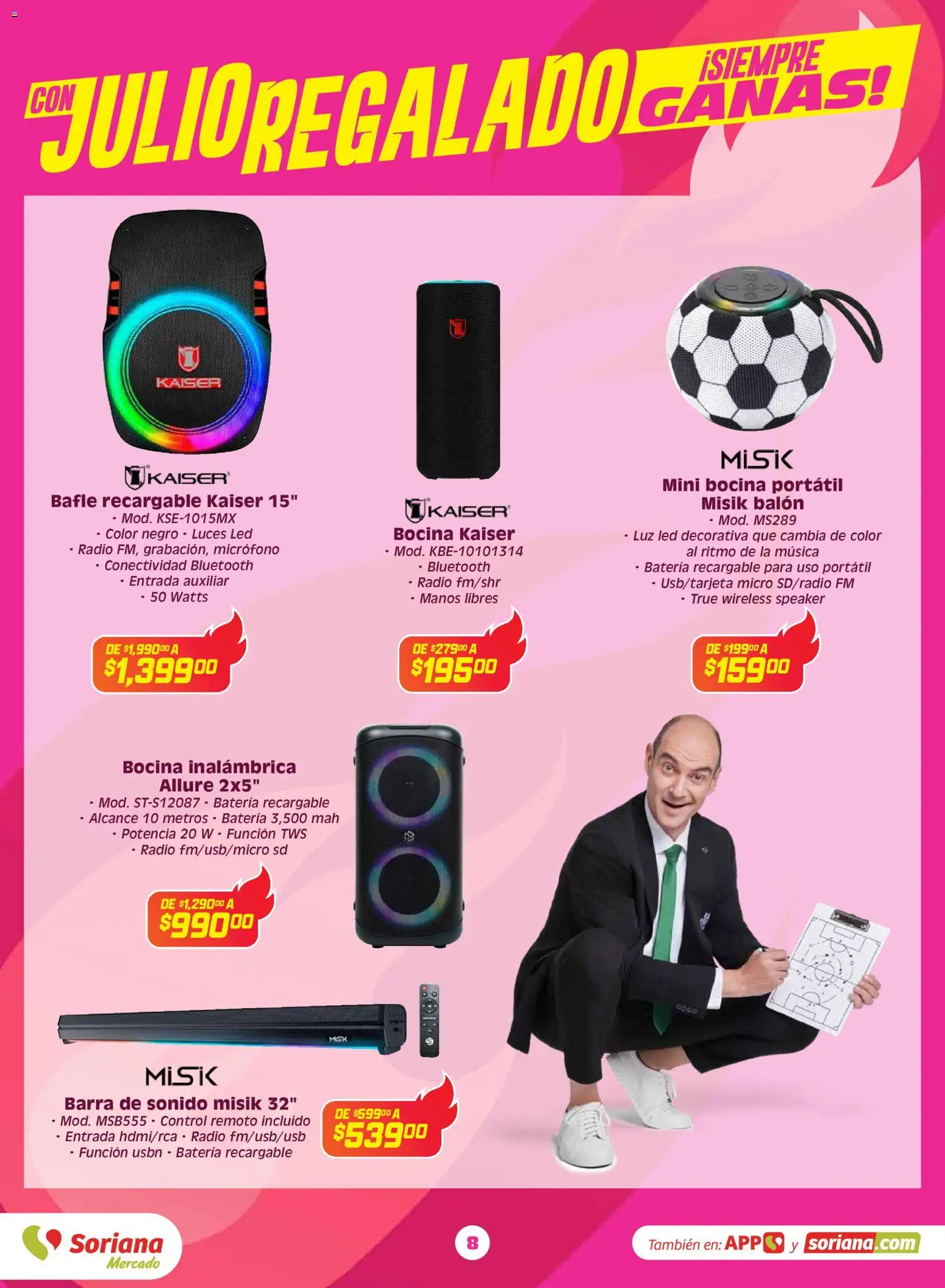 Nuevas ofertas de Soriana válidas en toda la República Mexicana desde el 03.06.2026. ¡Encuentra las mejores ofertas en Soriana Con Julio Regalado siempre ganas Mercado Nacional! | Página: 7 | Productos: Radio, Control remoto, Micrófono, Batería