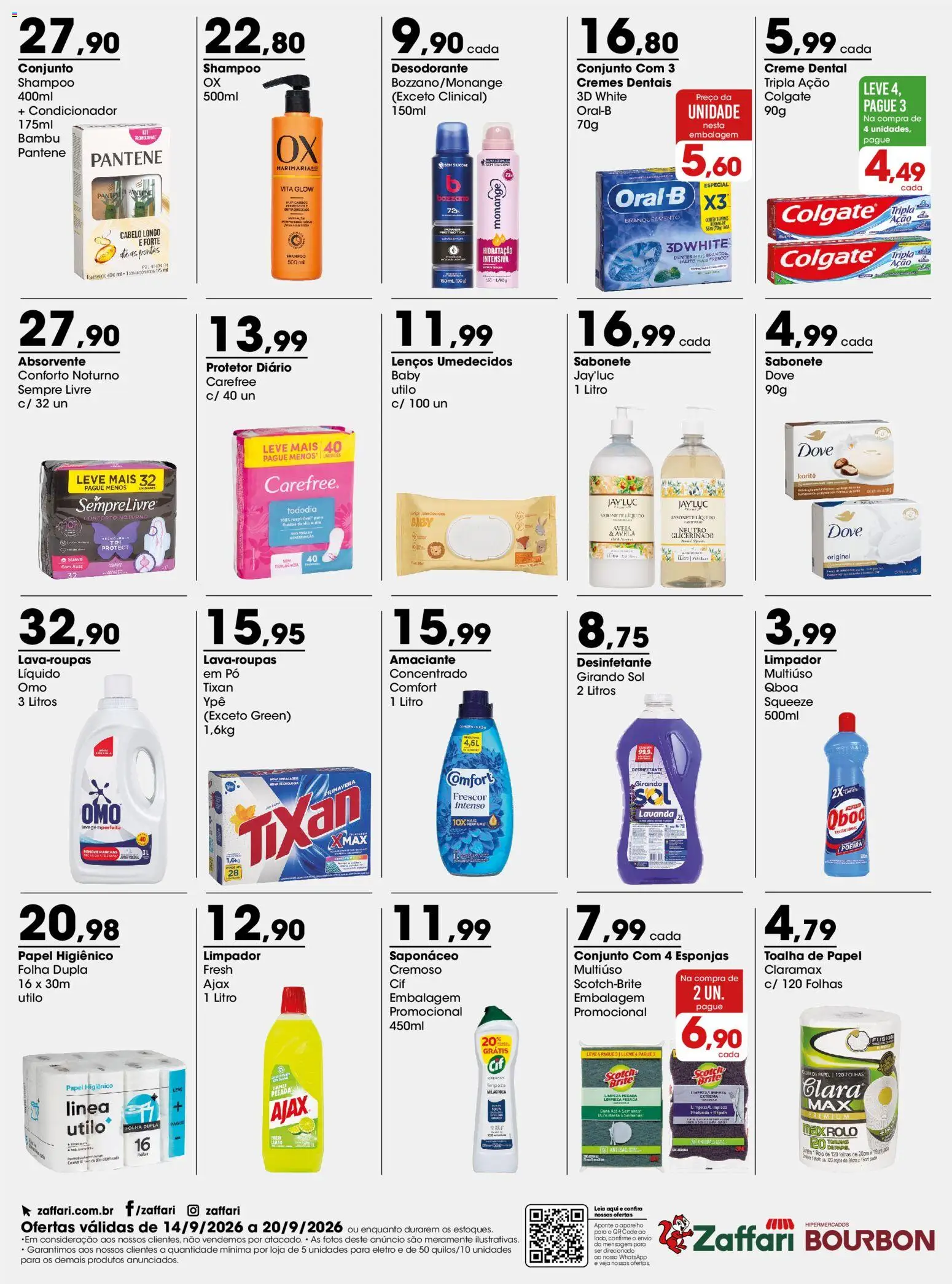 Zaffari Folheto - válido de 14/09/2026 | Página: 4 | Produtos: Condicionador, Rolo, Sabonete, Papel higiênico