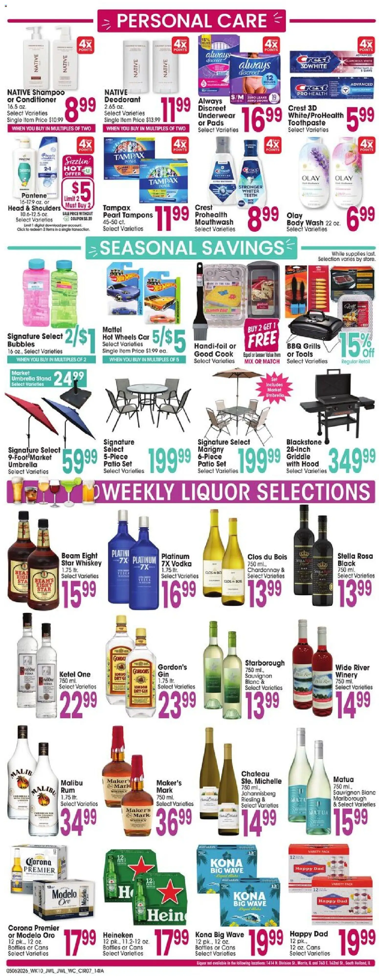 Jewel Osco Weekly Ad - IA - valid from 06.05.2026 | Page: 7 | Products: Griddle, Deodorant, Body Wash, Whiskey