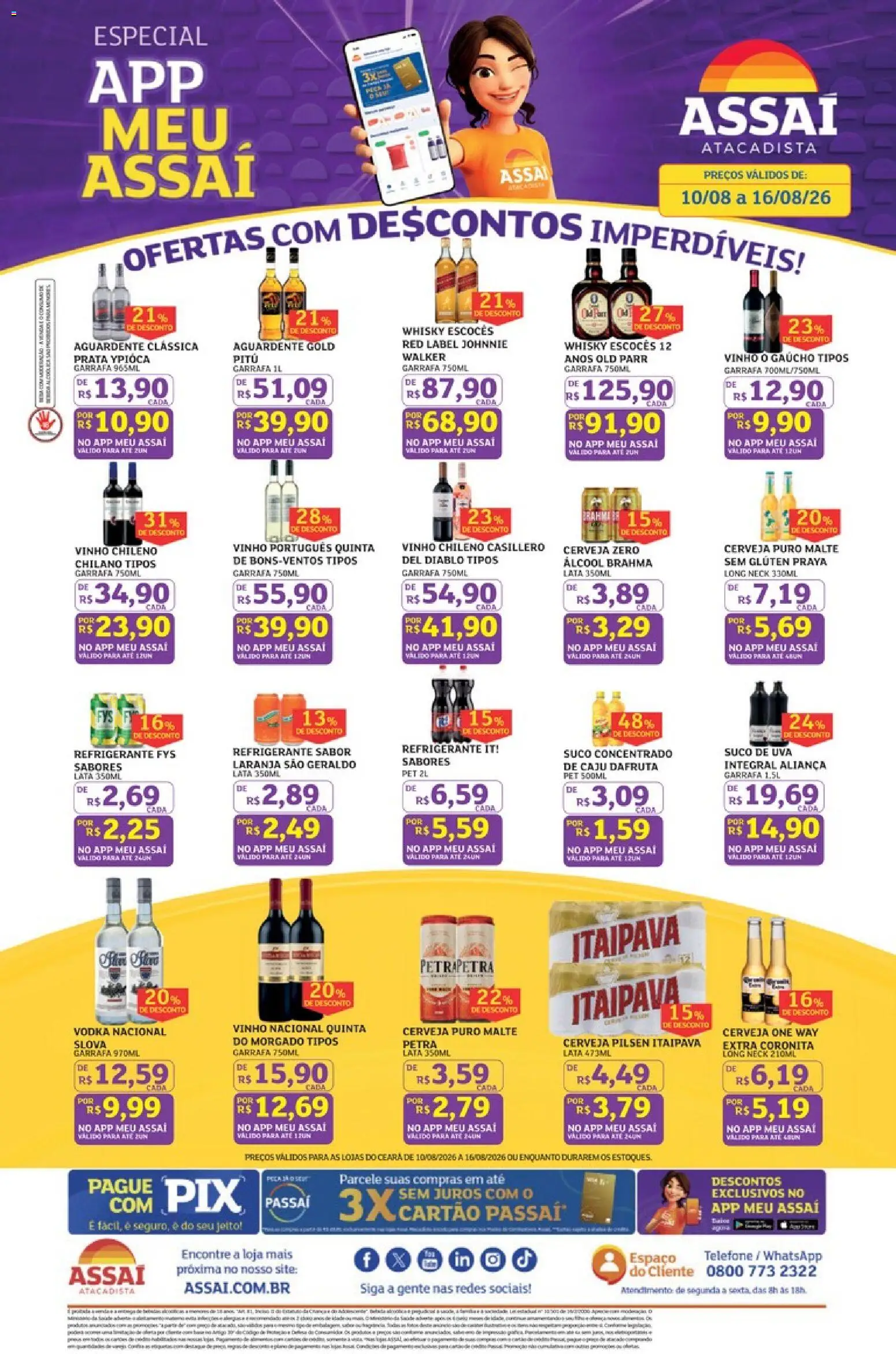 Assaí Atacadista Folheto - válido de 10/08/2026 | Página: 1 | Produtos: Caju, Whisky, Vinho, Vodka