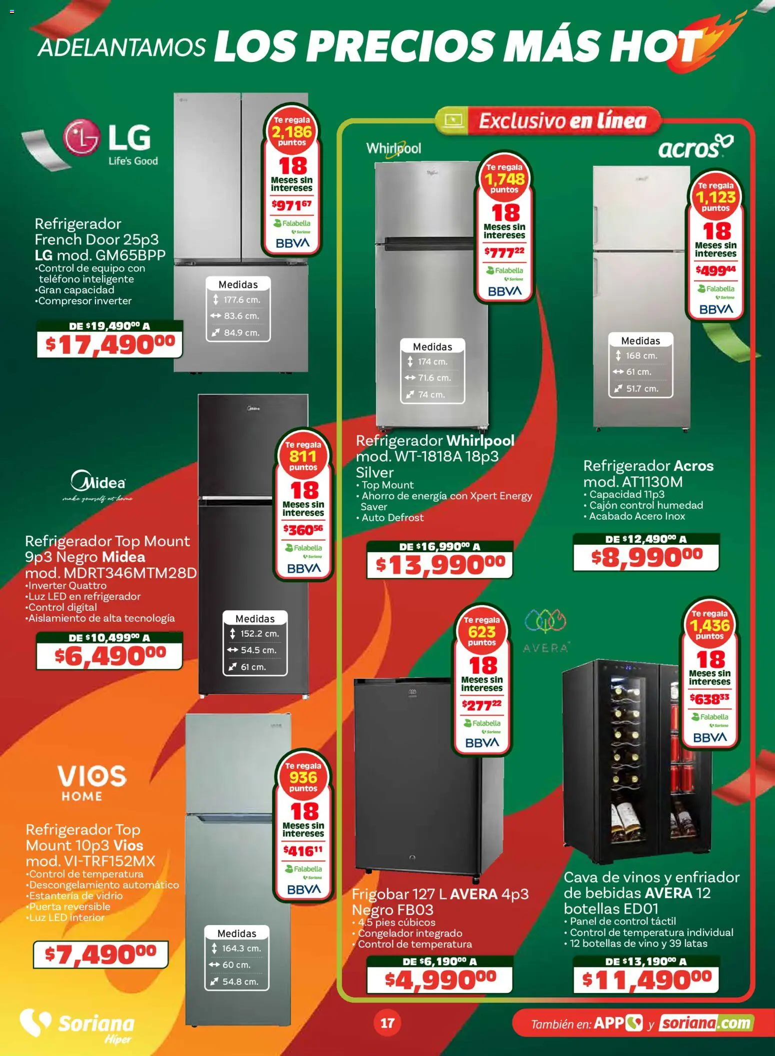 Nuevas ofertas de Soriana válidas en toda la República Mexicana desde el 14.05.2026. ¡Encuentra las mejores ofertas en Soriana Adelantamos los precios más hot Híper Nacional! | Página: 17 | Productos: Refrigerador, Vino, Té, Teléfono