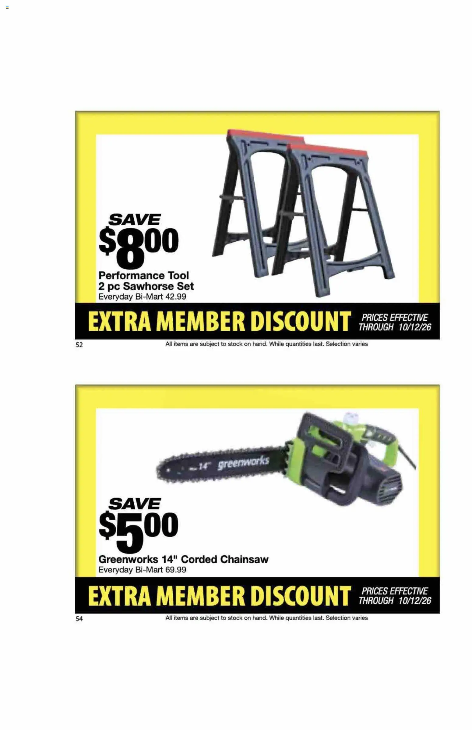 Bi-Mart Extra Member Discount Book - valid from 09/28/2026 | Page: 28 | Products: Chainsaw, Pc