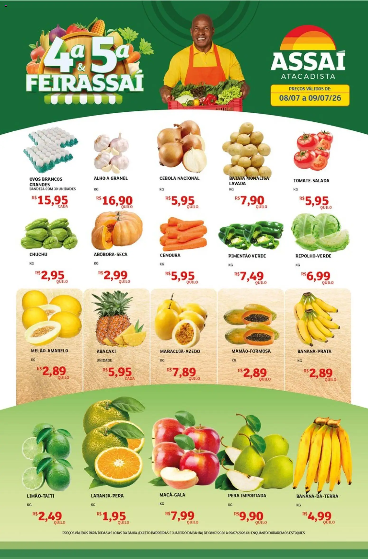 Assaí Atacadista Folheto - válido de 08/07/2026 | Página: 1 | Produtos: Pera, Cebola, Ovos, Cenoura