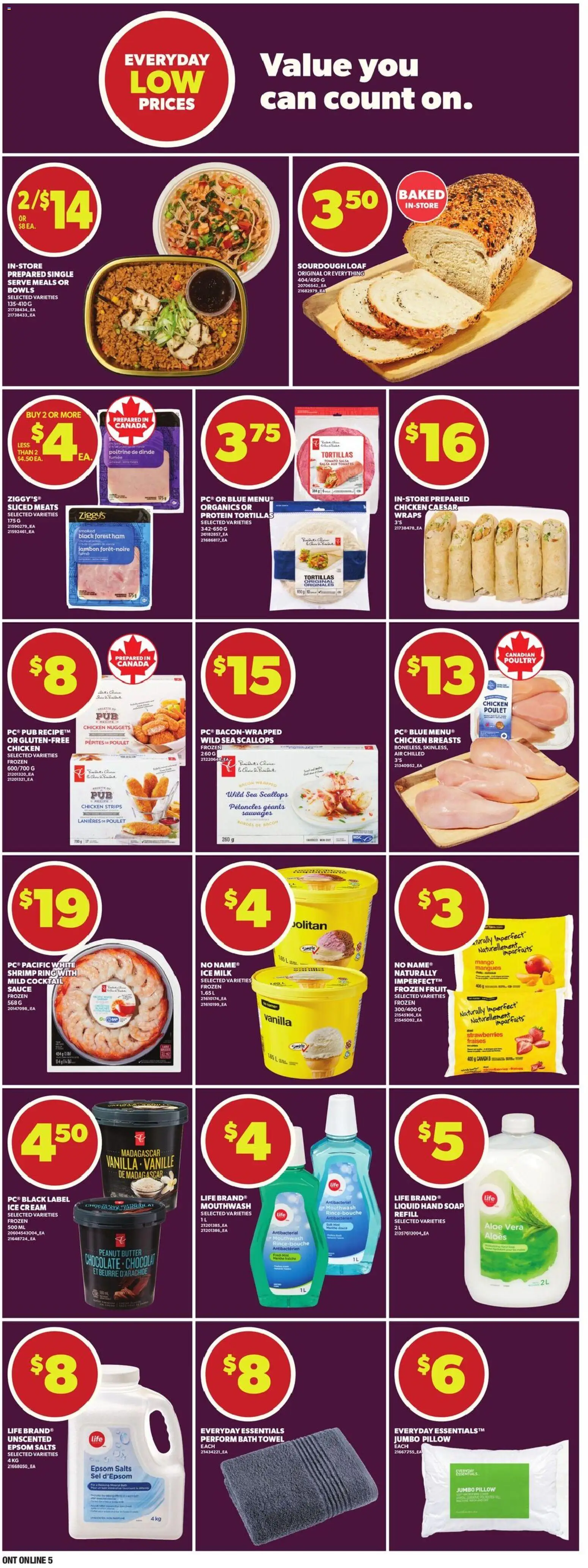 Loblaws flyer valid from 28.05.2026 | Page: 13 | Products: Strawberries, Cream, Chicken breasts, Pillow