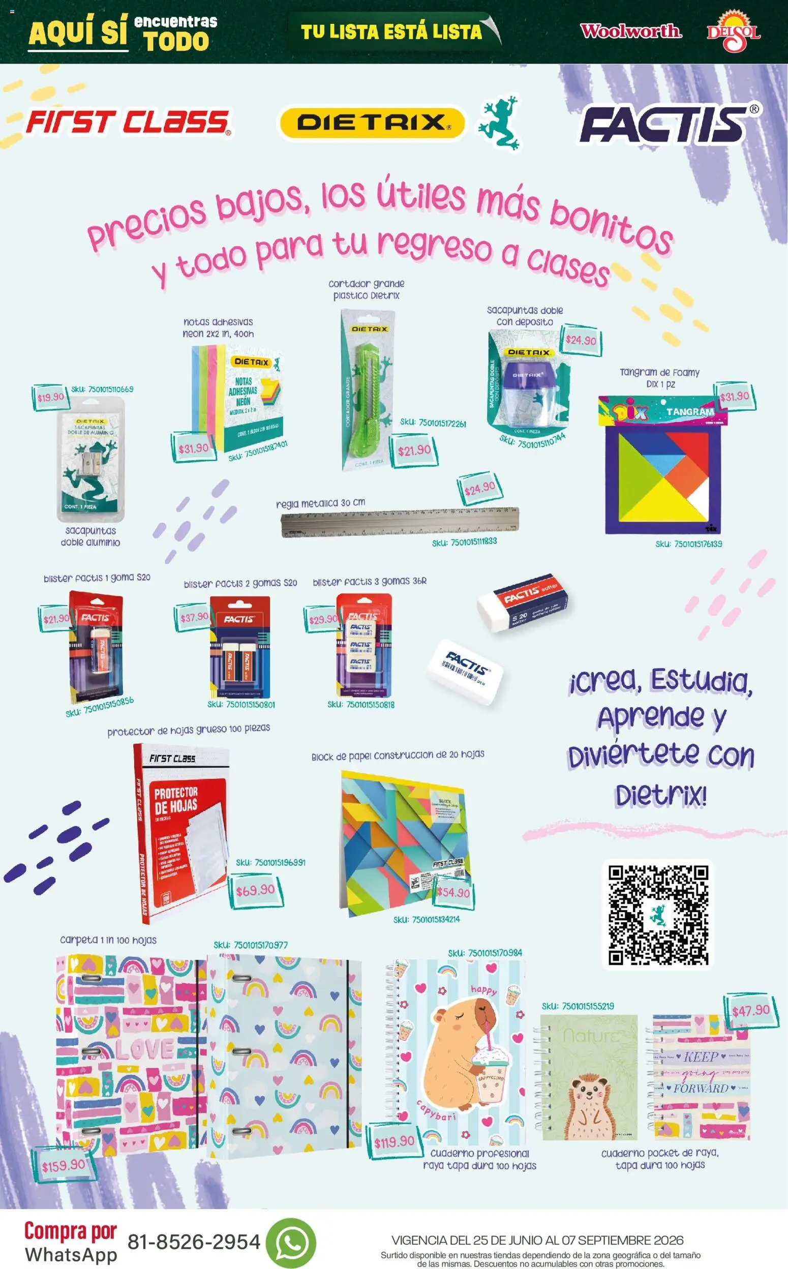 Nuevas ofertas de Del Sol y Woolworth válidas en toda la República Mexicana desde el 25/06/2026. ¡Encuentra las mejores ofertas en Del Sol y Woolworth catálogo Back To School! | Página: 6 | Productos: Sacapuntas, Cuaderno, Cortador
