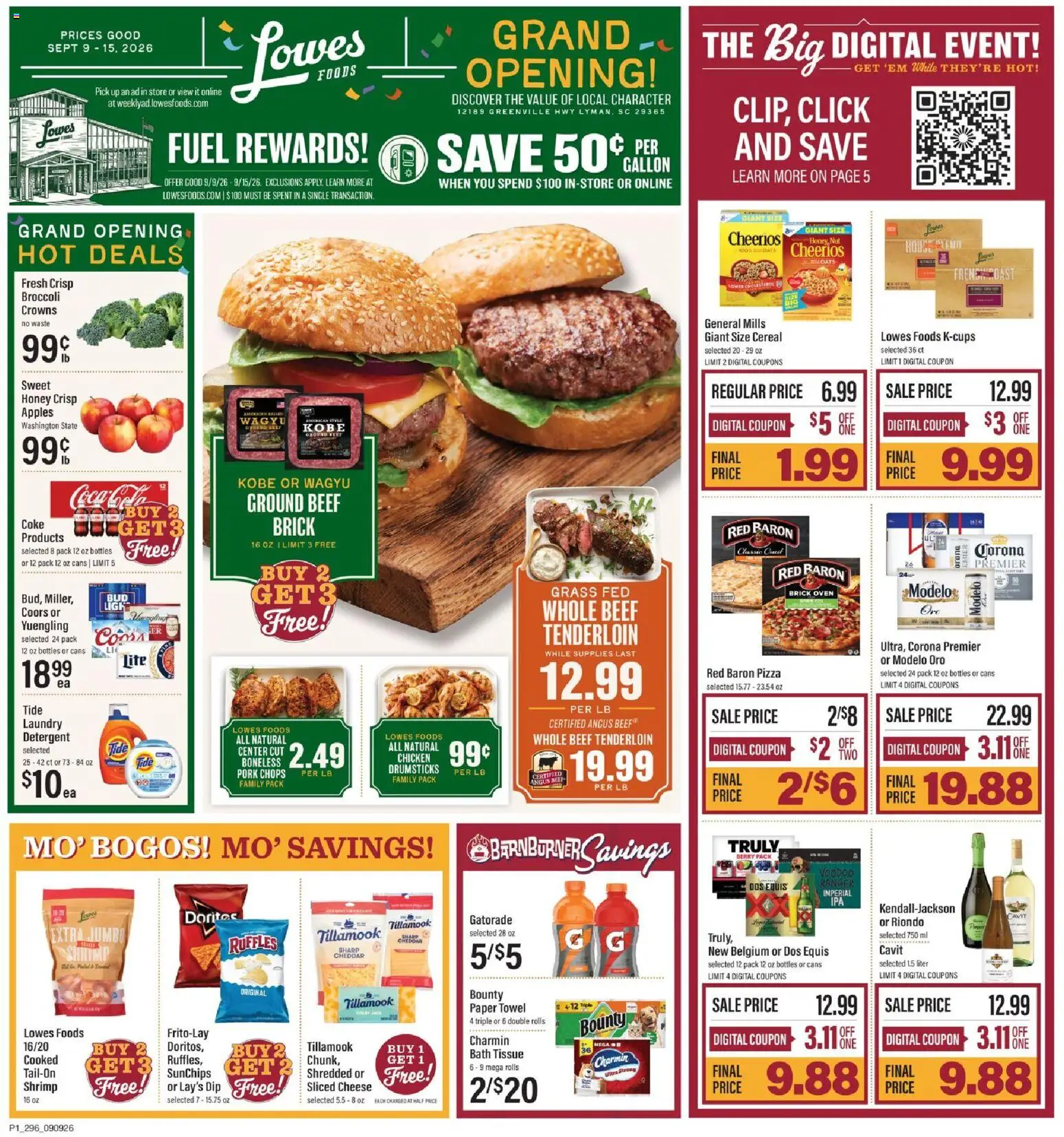 Lowes Foods Weekly Ad - SC - valid from 09/09/2026 | Page: 1 | Products: Shrimp, Crowns, Cheese, Beef