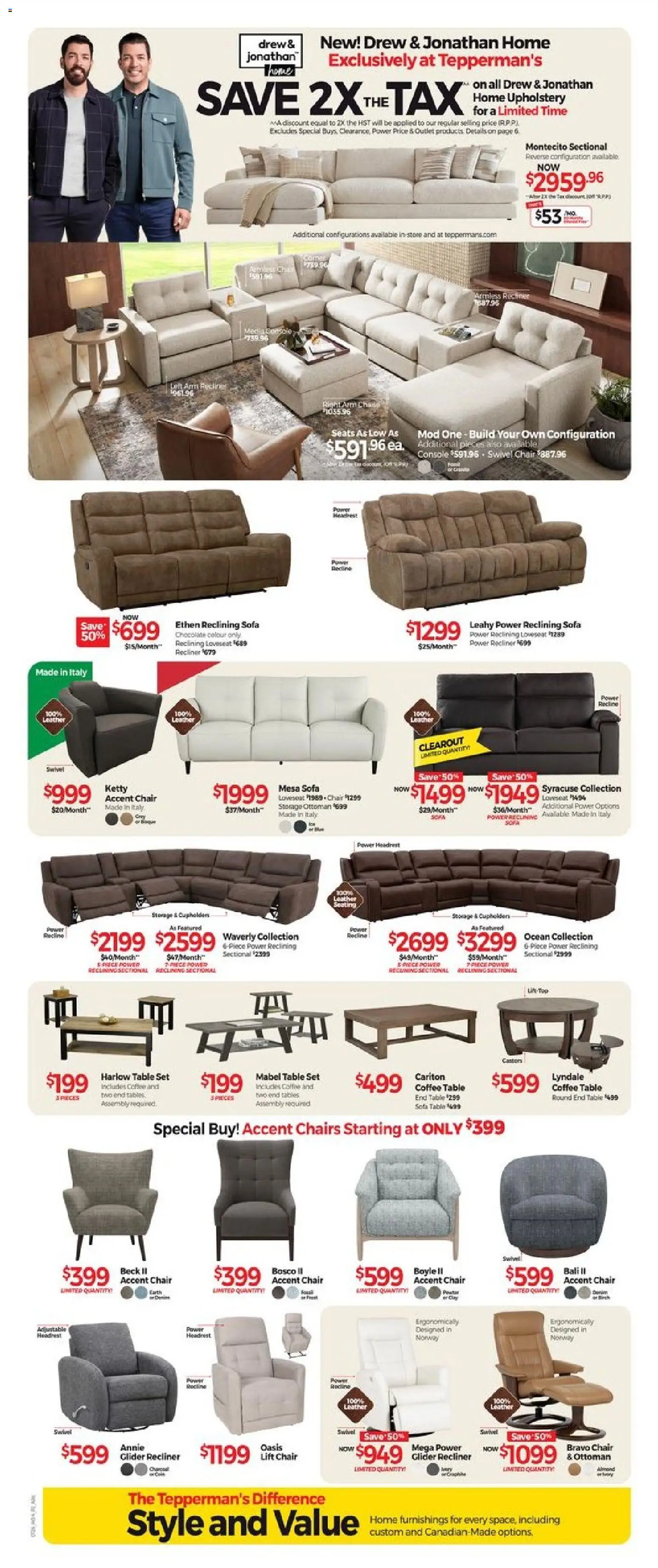 Tepperman's flyer valid from Jul 17, 2026 | Page: 2 | Products: Sofa, Coffee table, Table, Chairs